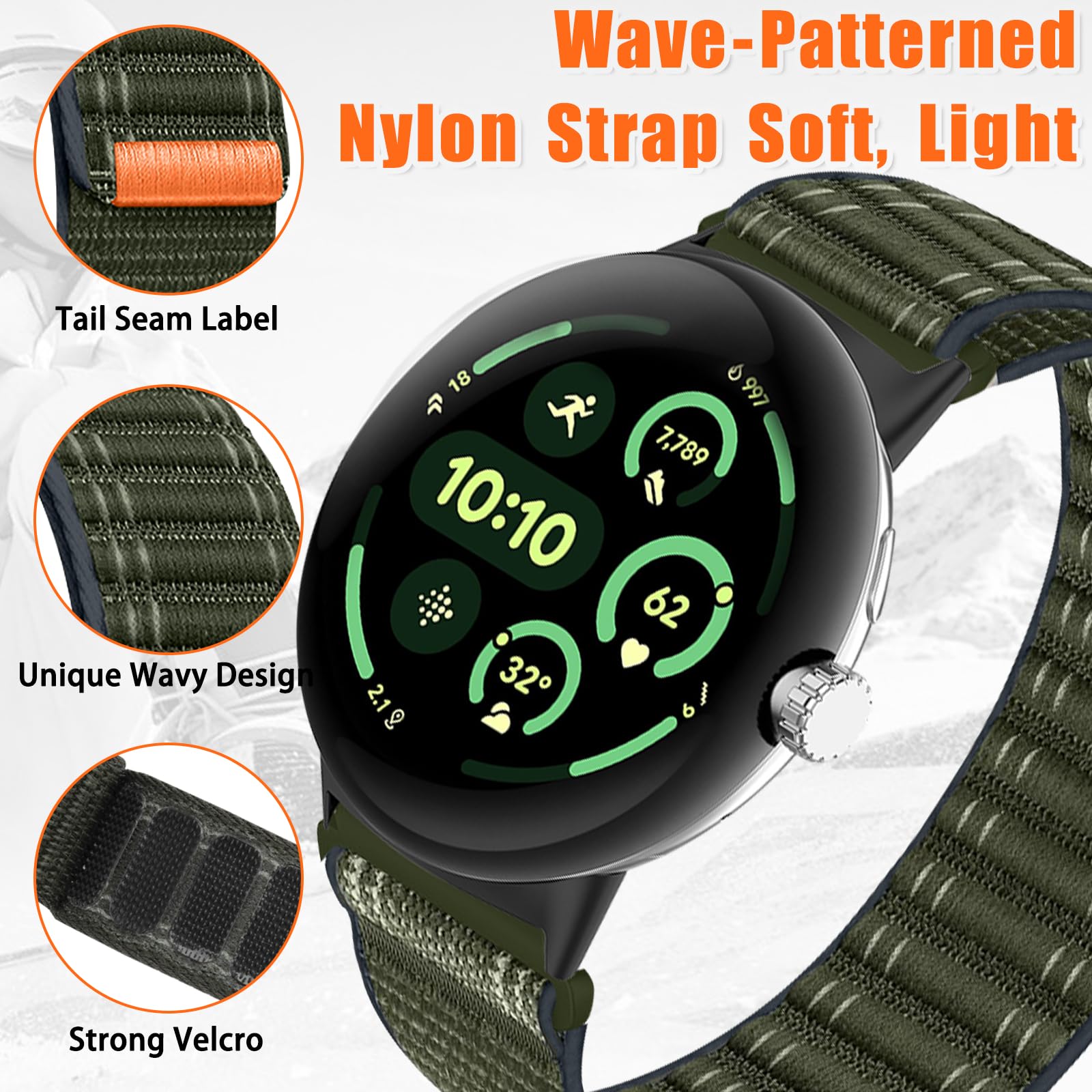 ZoRoll Nylonowy pasek kompatybilny z Google Pixel Watch 3 45 mm, wymienna bransoletka dla mężczyzn i kobiet, elastyczny nylonowy pasek z rzepem do Google Pixel Watch 3 45 mm