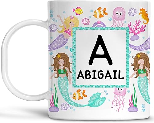 Personalized Mermaid Kids Mug with Name and Initial, Lightweight Polymer
