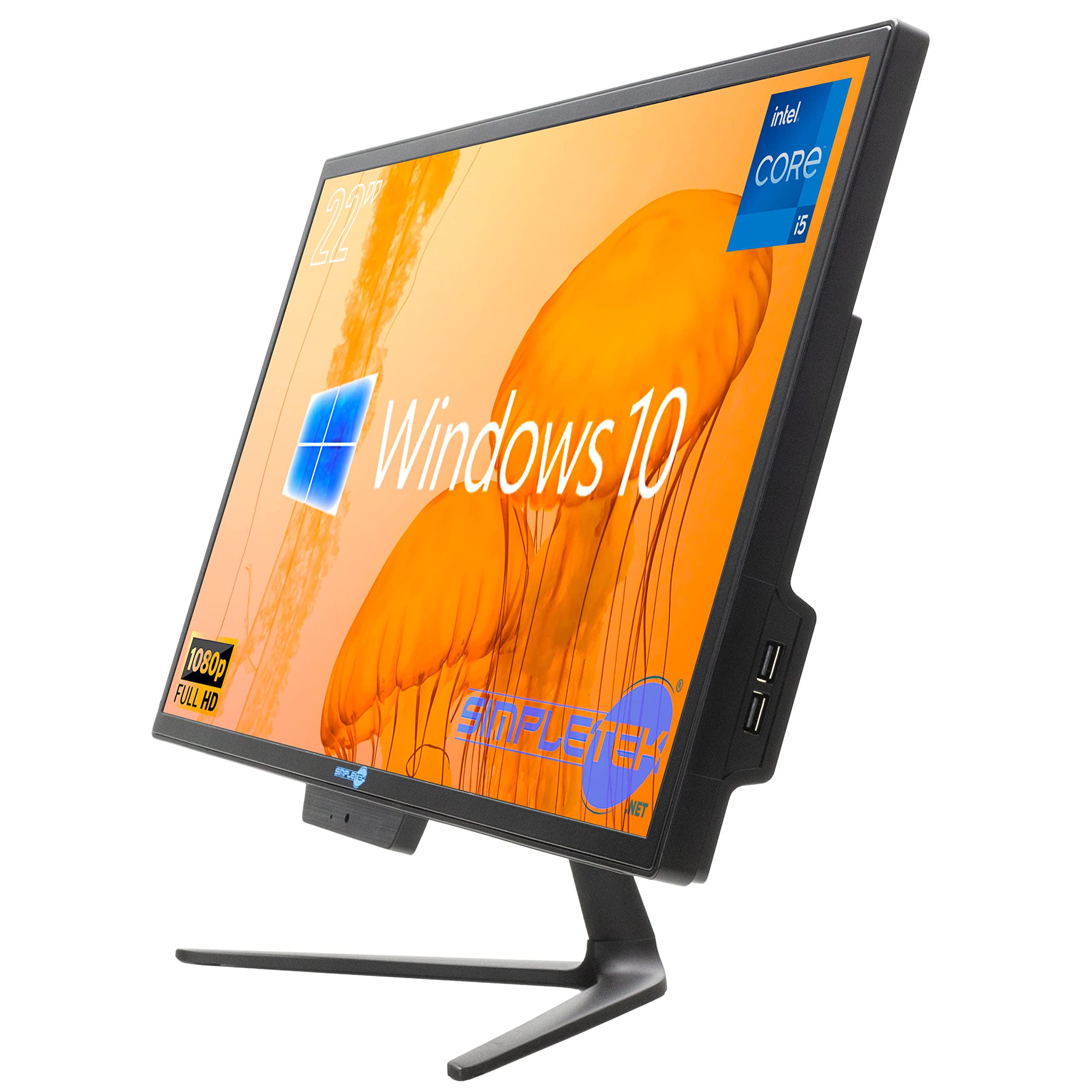 SIMPLETEK PC All in One Core i5 Fino 3.10GHz 4GB SSD 120GB | 22" Full HD Windows 10 Pro | Webcam integrata VGA HDMI WiFi5 Computer Aio Fisso Casa Lavoro