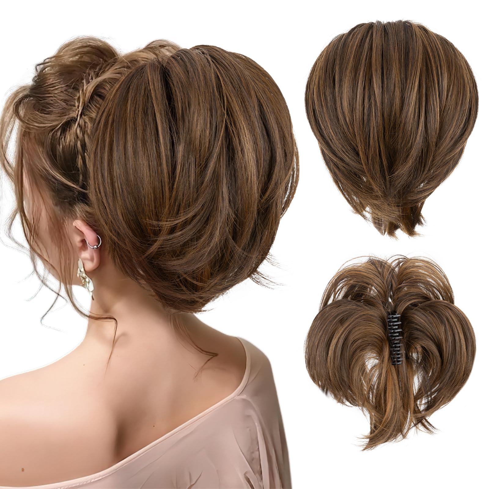 SEGOHAIR Claw Clip Short Ponytail Extension Messy Bun Hair Piece