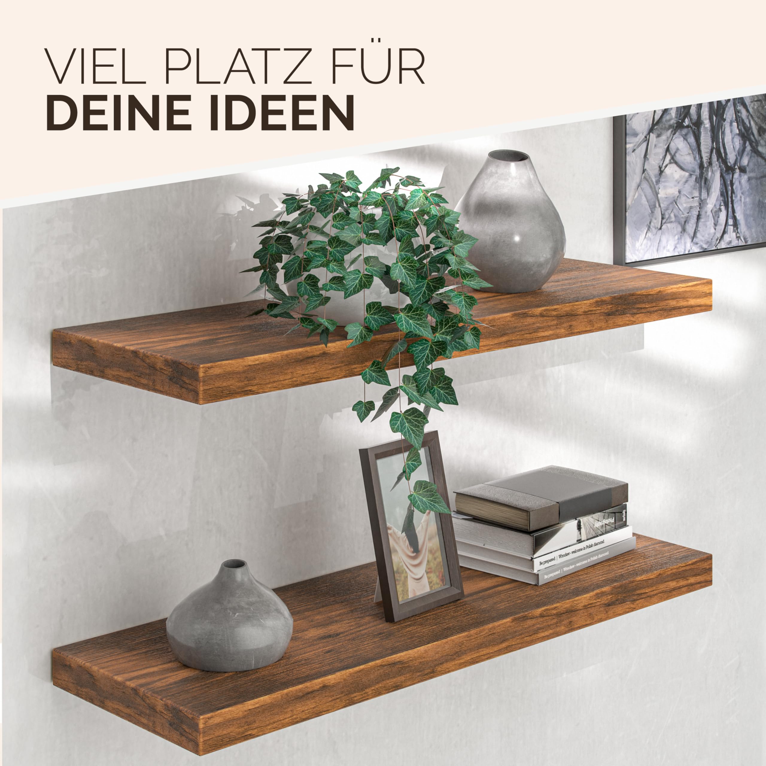 Wandregale Aus Holz & Metall – 2 Schwebende Regale, Handgefertigt, Für Wohnzimmer, Schlafzimmer Oder Büro