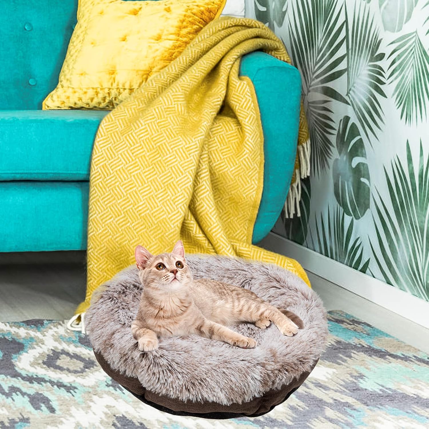 KOOLTAIL Marshmallow Pet Bed - Super Soft Plush Calming Cat Bed Mat, Soft Plush Surface Pet Bed Furry Cushion Bed for All Season (Brown)