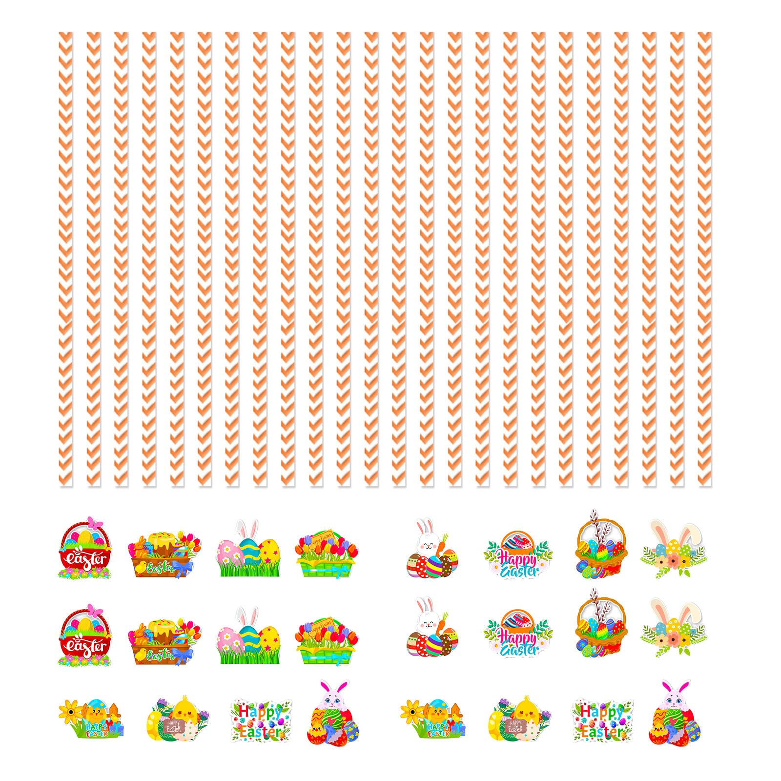 MICFENY Pack Of 24 Eggs Rabbits Paper Straw Beverage Drinking Straw for Parties and Event Kitchen Drinkware Accessories
