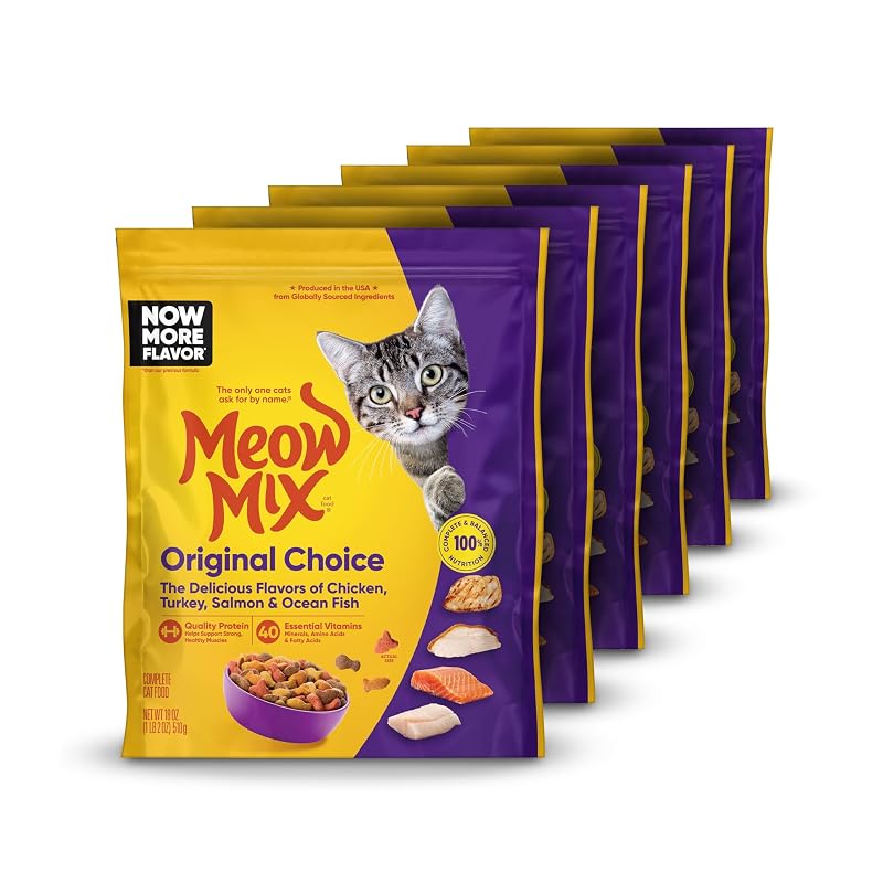 Ração seca para gatos Meow Mix Original Choice com frango, peru, salmão e peixe do oceano, Pacote com 6 sachês de 510 g