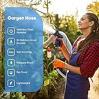 Vista 2 de Garden Hose 50 FT, Metal Stainless Steel Water Hose with 10 Function Nozzles, No Kinks, Flexible Hose, Lightweight, Puncture Proof, Heavy Duty Hose