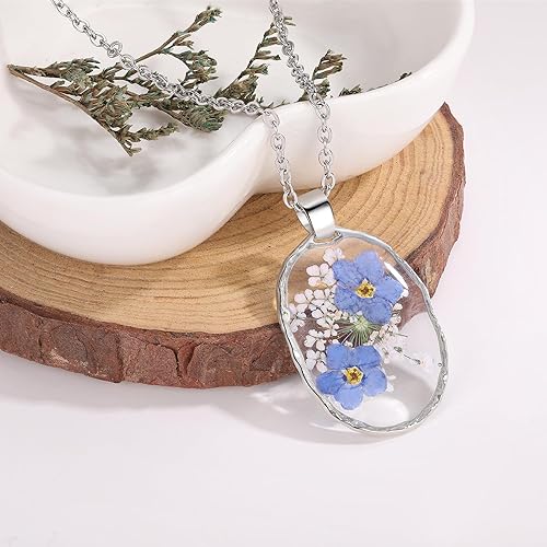 Miniatura 39 de Forget-Me-Not and Queen Anne's Lace Pressed Wildflower Necklace Birth Month Real Flower Necklace Gold/Silver Pressed Flower Jewelry