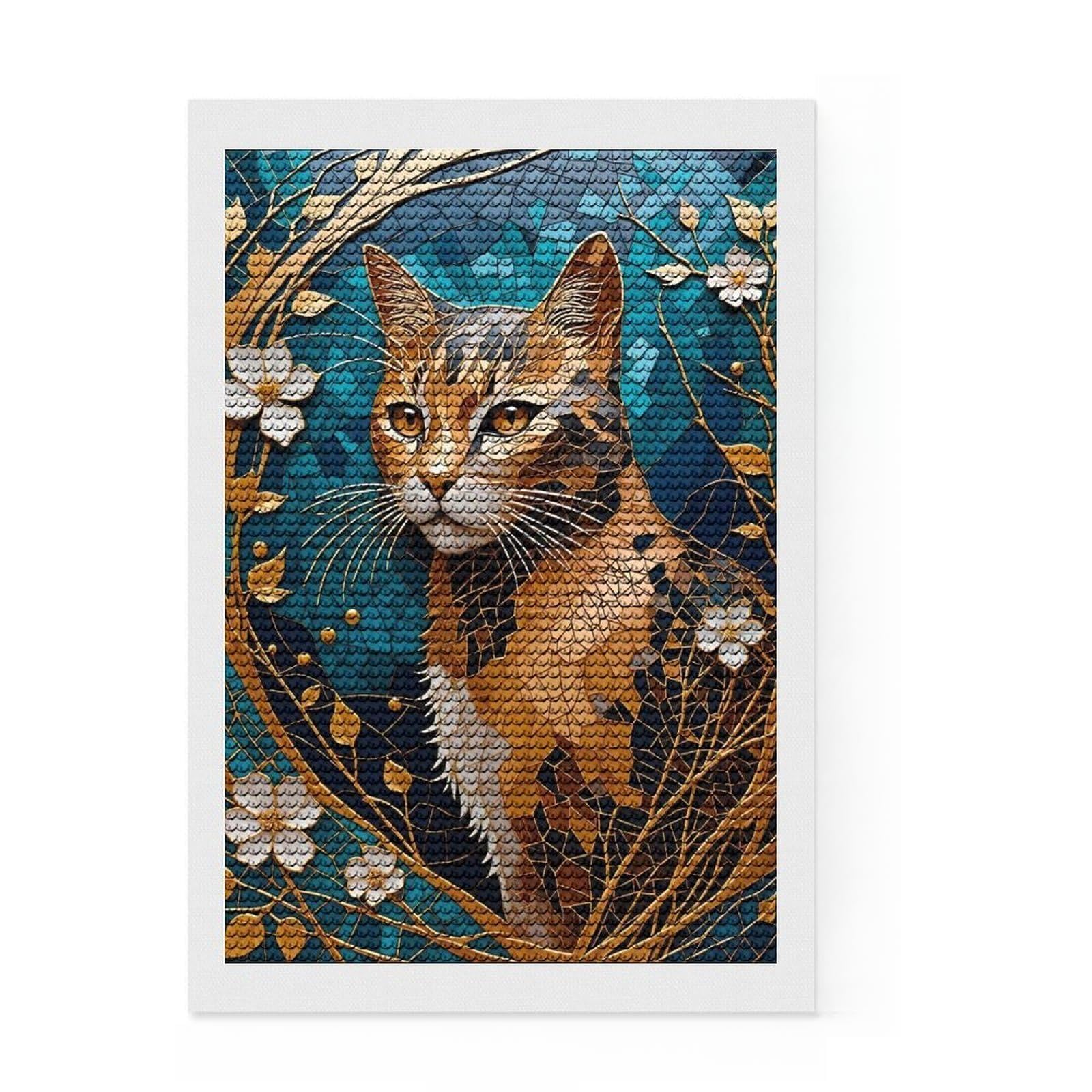 Junmoney Gold Cat Kintsugi Full Drill Diamond Painting Kit 8"x12", Office Decor, for Beginners, Full Kit Included, Christmas Gift