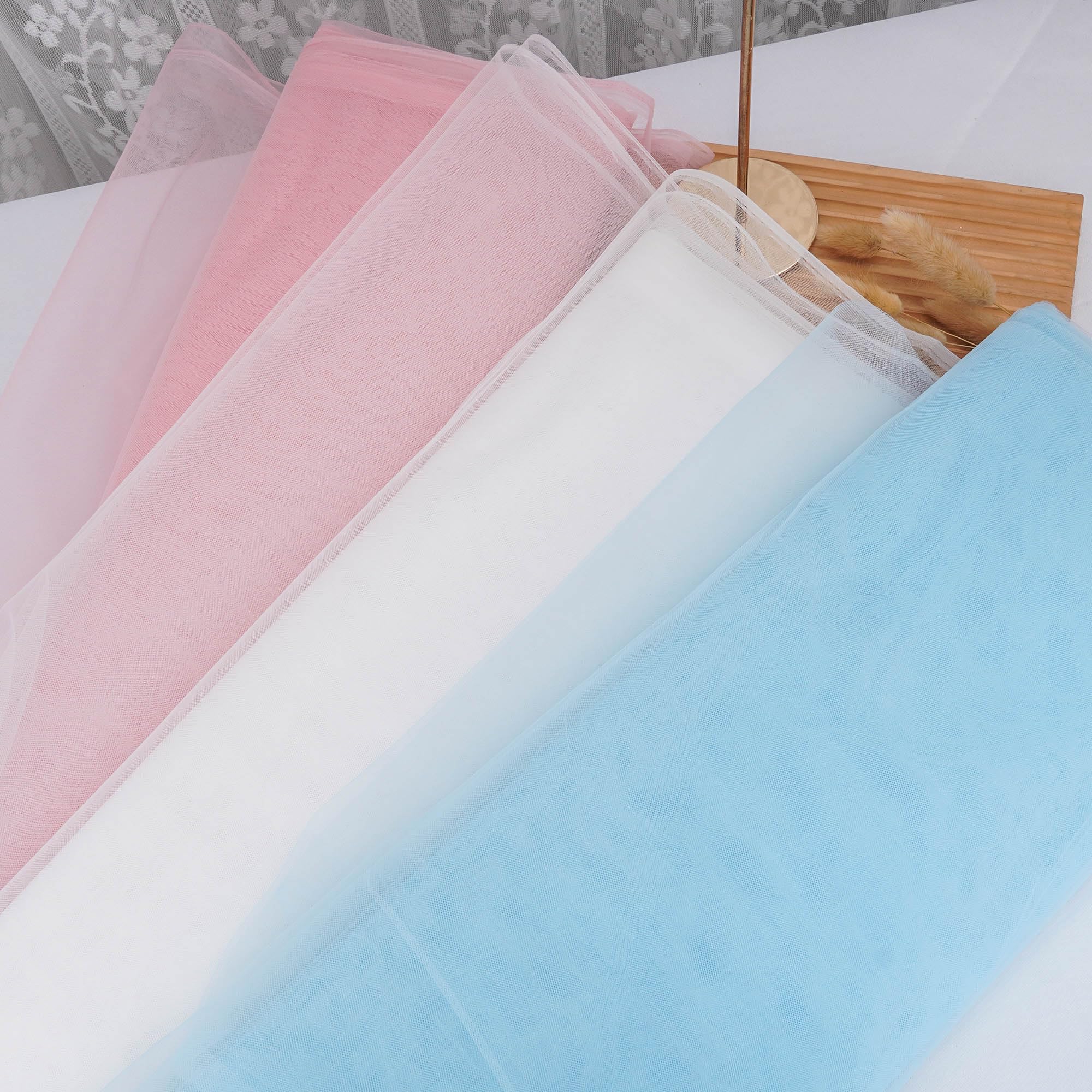 SEWVIVID 63 inch×10 Yards Tulle Fabric Bolts Spool, Polyester Netting Champagne Tulle Rolls for Birthday Party Backdrop Wedding Decor Baby Shower DIY Sewing Crafts & Gift Wrapping — view 11