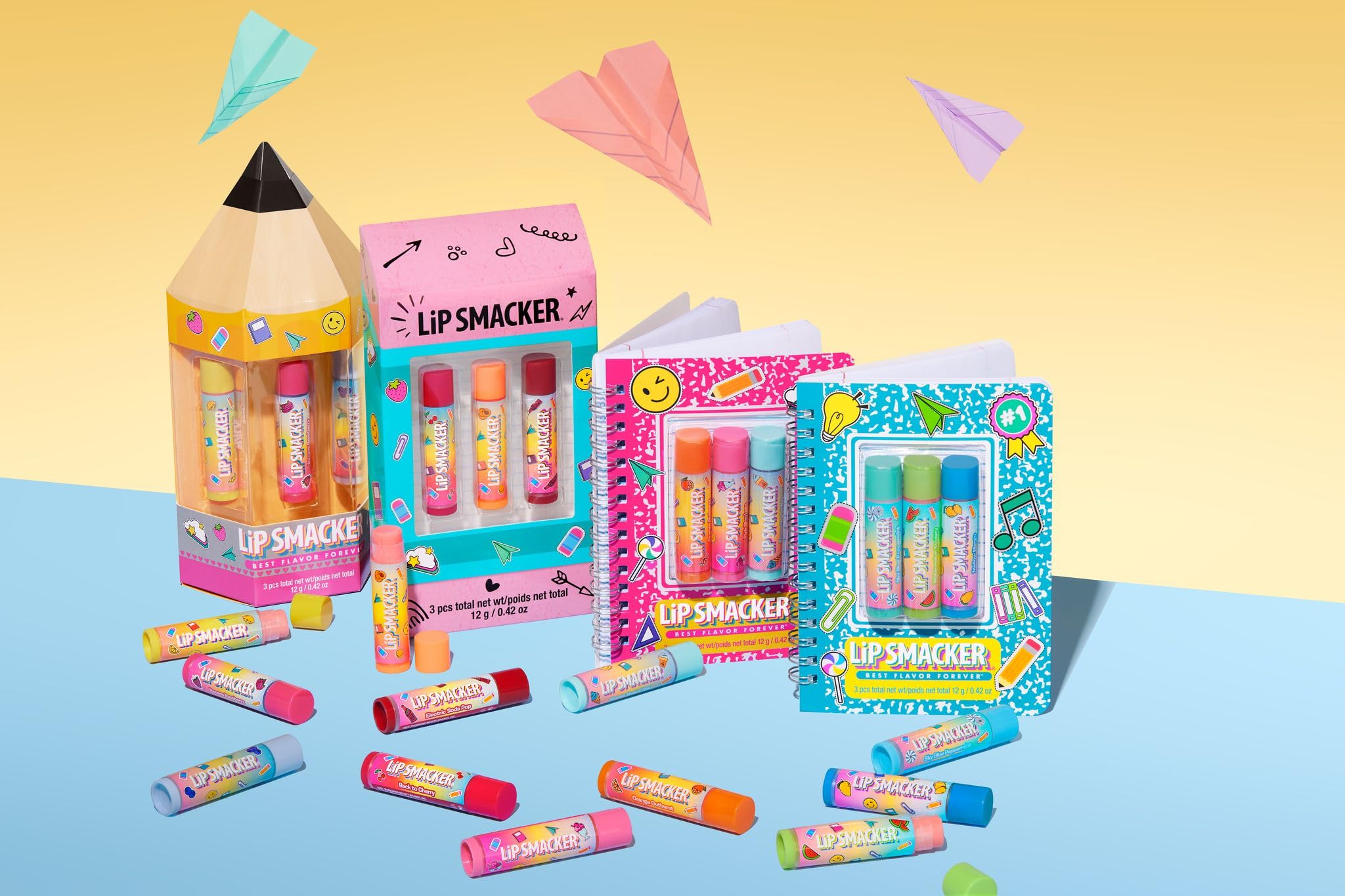 Lip Smacker, Back to School Collection, Spiral Notebook Lip Balm Trio, 3-Częściowy Zestaw Balsamów do Ust z Uroczym Notatnikiem dla Dzieci, Zabawny Balsam do Ust dla Dzieci, Różowy