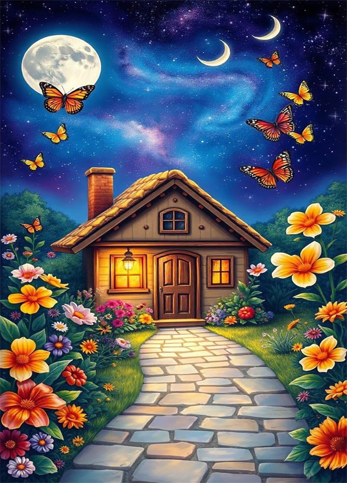 Puzzle de 900 Piezas para Adultos - Flores Moon Cottage | Rompecabezas para Adultos 87x34cm | Piezas de Encaje Letras en la Parte Posterior | Decoración para el Hogar