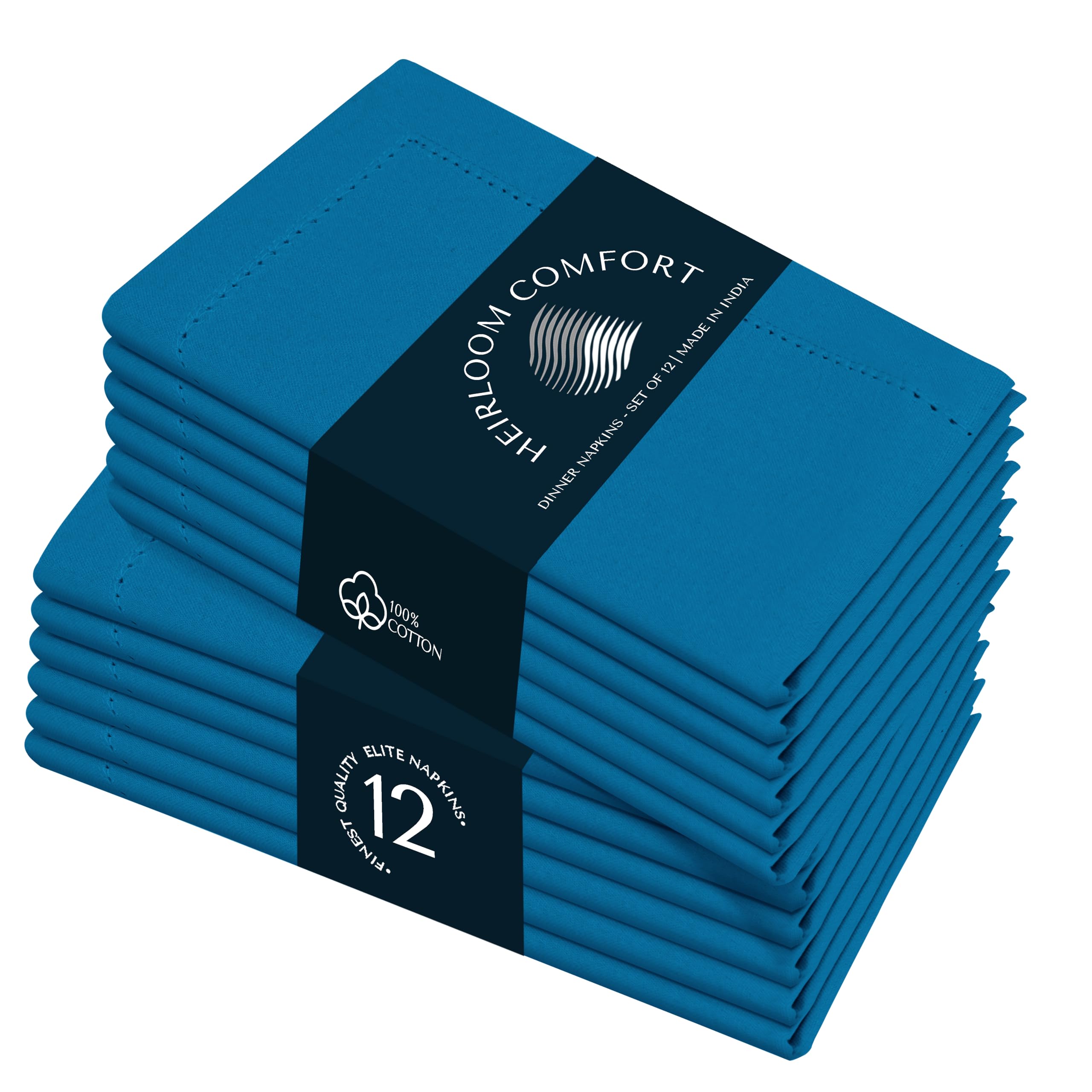 HEIRLOOM COMFORT Turquoise Blue Cloth Napkins 45x45 cm, 12 Pack, Reusable, Absorbent, Soft, Washable Fabric