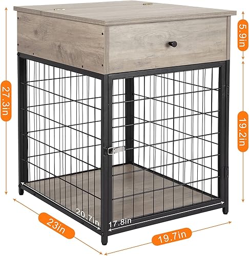 Miniatura 3 de IDEALHOUSE Muebles de jaula para perros, perrera de 27 pulgadas, para uso en interiores, a prueba de mordeduras, almacenamiento con tapa abatible,