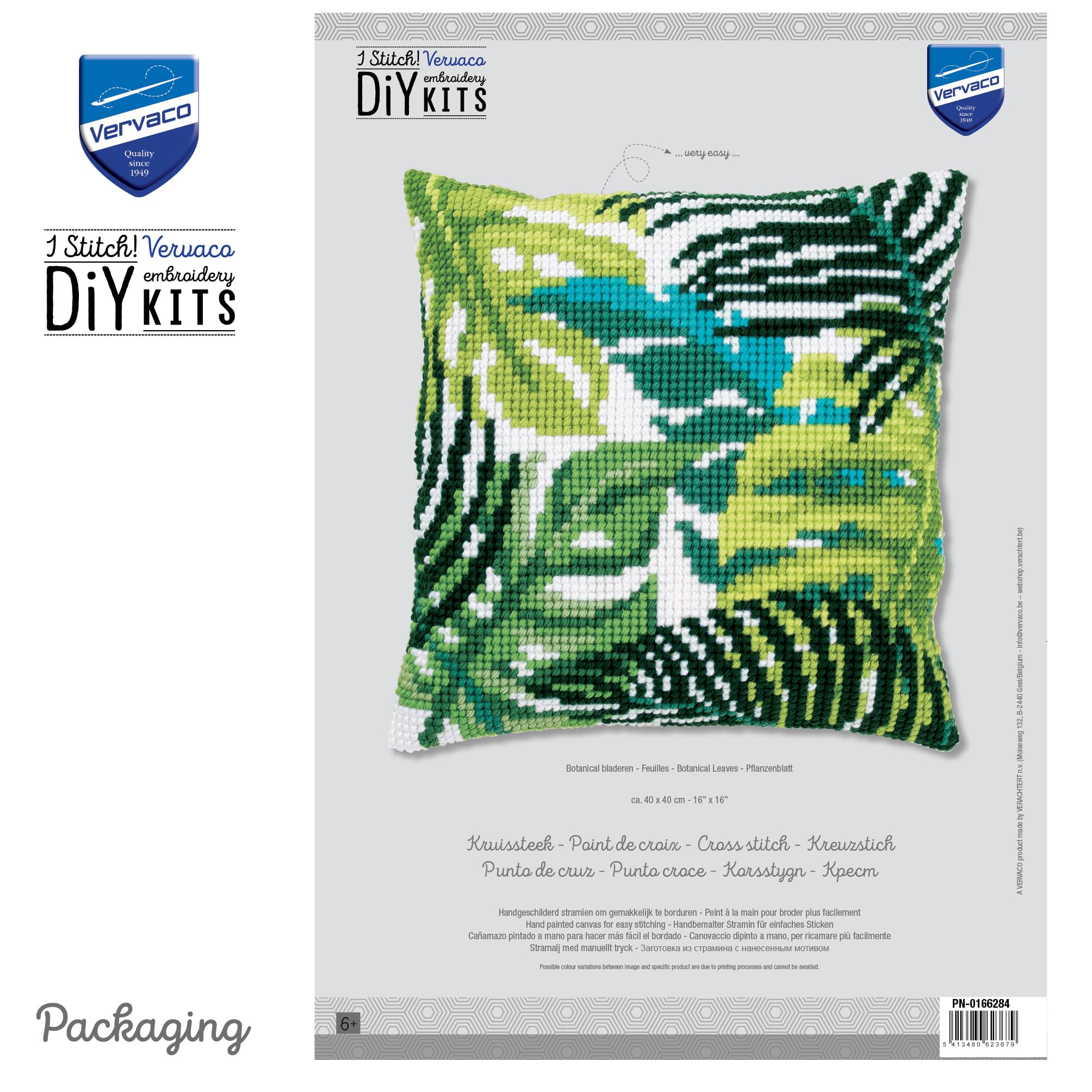 VERVACO Kit Cuscino Punto Croce Foglie BOTANICHE Set Ricamo Principianti Cuscini Gobelin Decorativi ca. 40 x 40 cm Accessori per Lavoretti Creativi DIY Casa Decor Hobby Adulti Cross Stitch