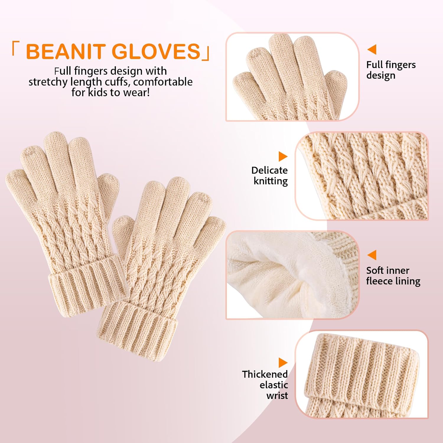 Kids Winter Hat Scarf Gloves Set Children's Warm Knit Fleece Lined Pompom Hat for Kids Ages 3-9, Perfect for Boys and Girls - Image 3