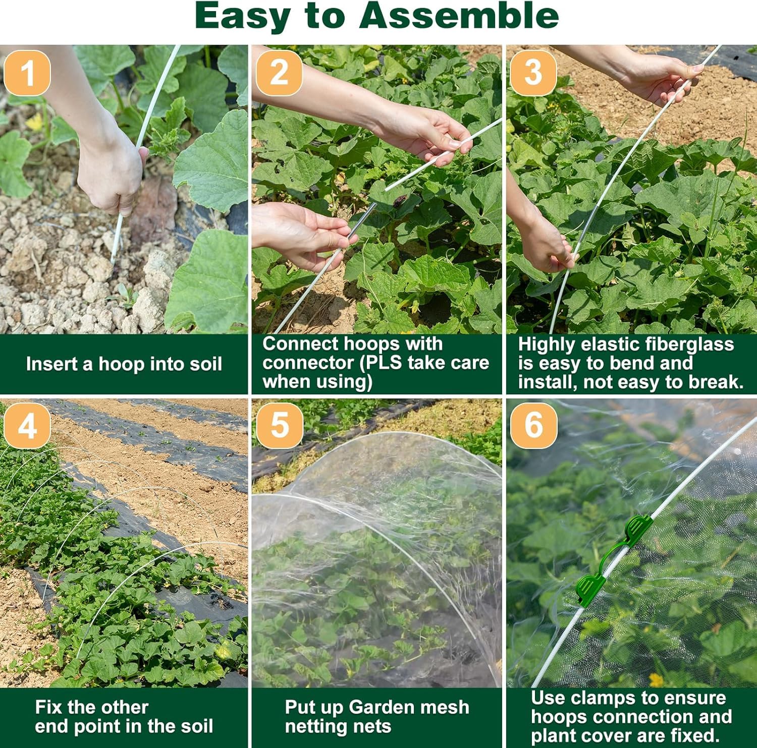 WADEO Kit di rete da giardino, coperture per serre, rete per uccelli per protezione da giardino per aiuole rialzate ortaggi, inclusa rete a maglia fine, telaio in fibra di vetro antiruggine