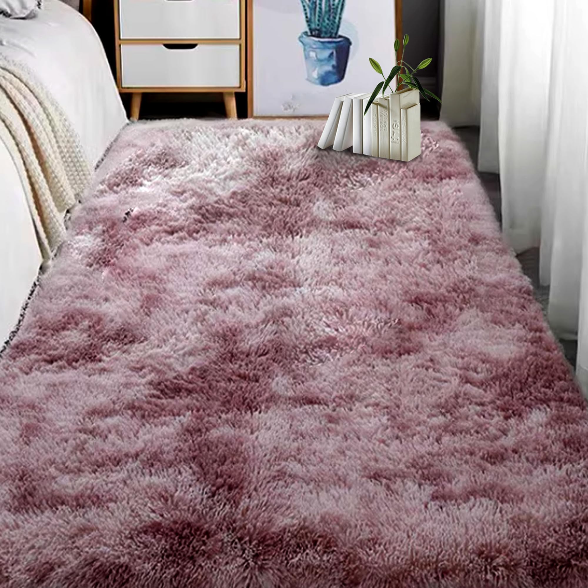 Tapis de salon moelleux rose pourpre 110x170 cm lavable et antidérapant pour chambre moderne