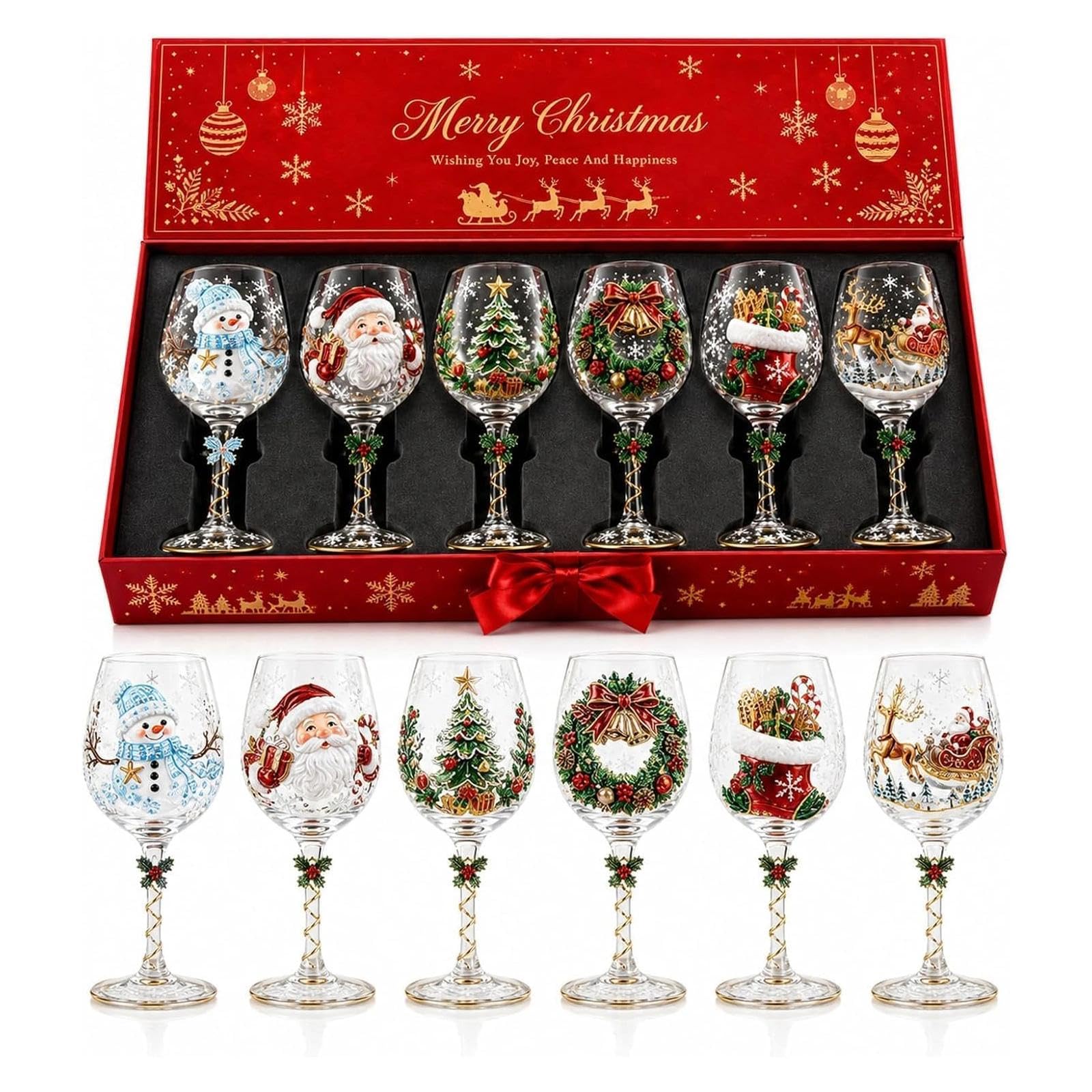 Set Di Bicchieri Da Vino Natalizi 3d, Bicchieri Decorativi Festivi(6pcs)