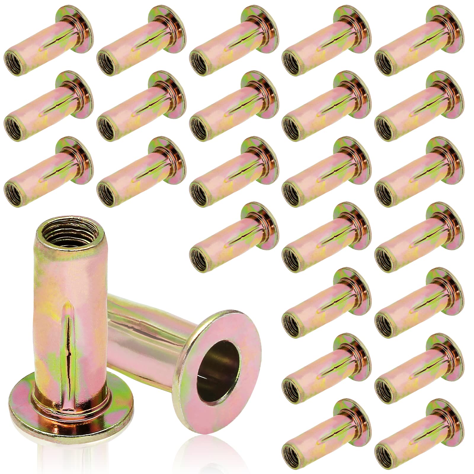 Moicstiy 25Pcs M8 Steel Multi Grip Rivet Nuts Pre Bulbed Shank Zinc-Plated Flat Head Threaded Insert Nut Construction Fasteners for Industrial