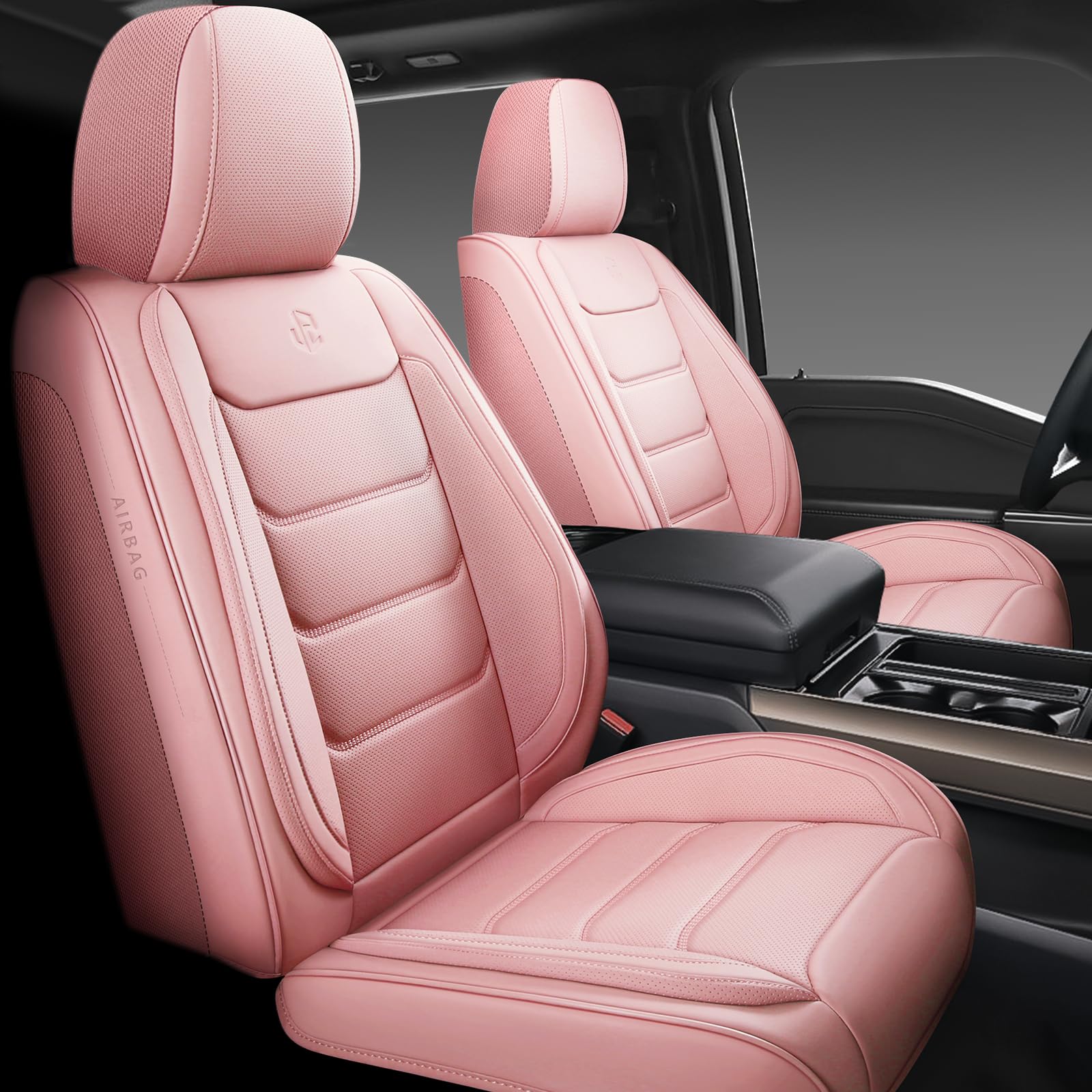 Full Coverage Faux Leather Car Seat Covers Universal Fit for Most Cars,Trucks,Sedans and SUVs with Waterproof Leatherette in Automotive Seat Cover Accessories (Pink)