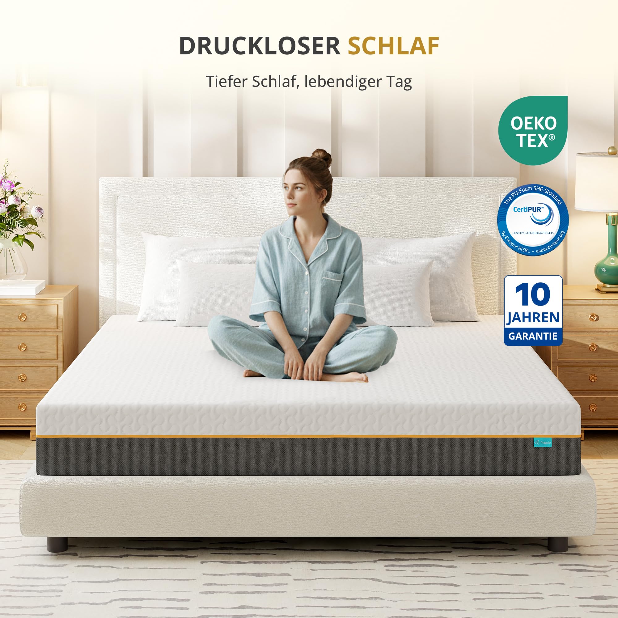 Taschenfederkernmatratze 180x200 cm 7-Zonen ergonomisch Matratze,Härtegrad H3,Mittelfest, 25 cm Höhe,Memoryschaum atmungsaktiv, Waschbarer Bezug,Oeko-TEX Standard 100 Zertifiziert