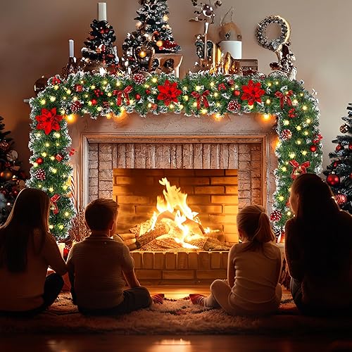 Miniatura 2 de DOIOWN Guirnalda de Navidad con luces, guirnalda de Navidad preiluminada de 9 pies para manto, guirnalda de 100 luces LED de decoración de Navidad