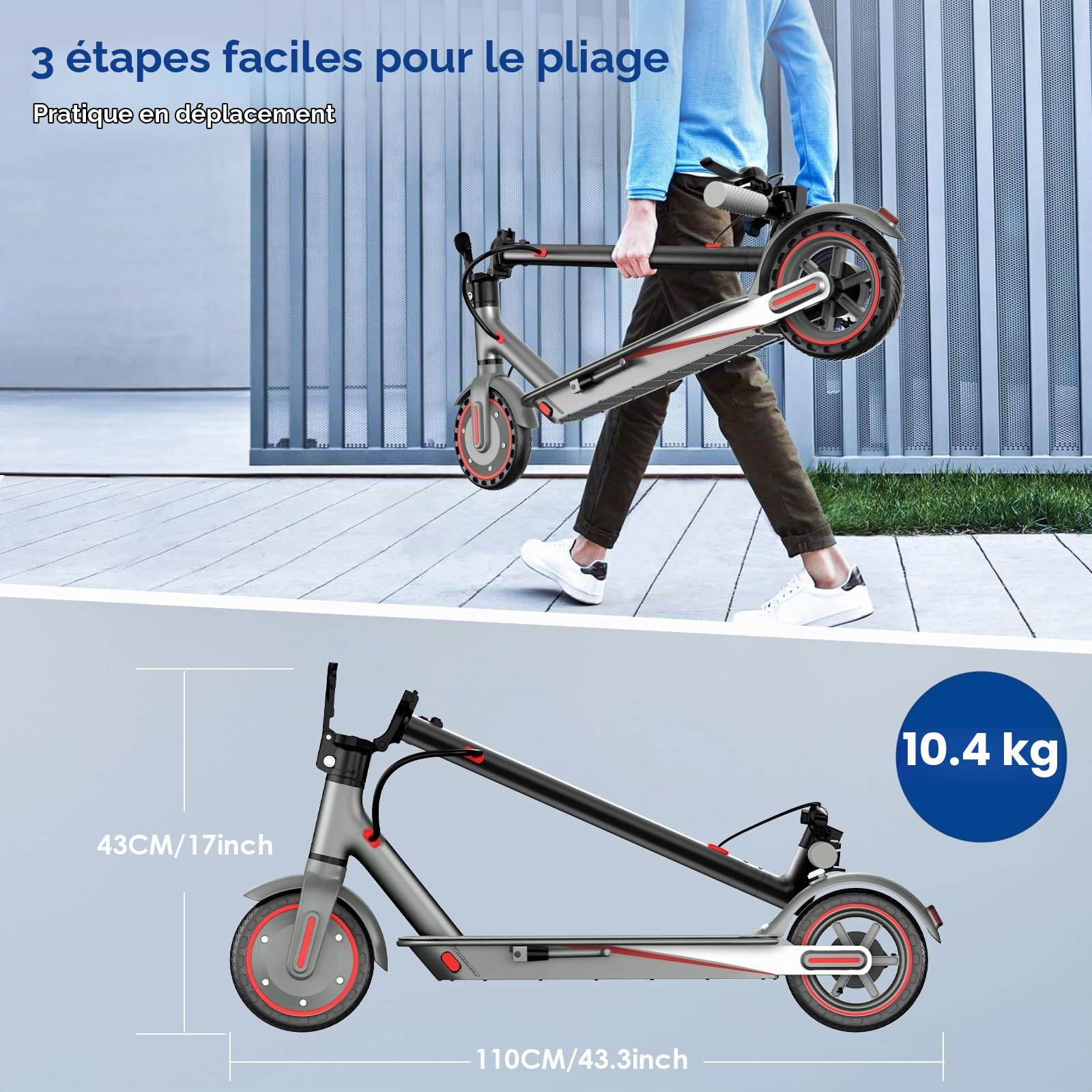 Scooter Électrique Pliable pour Adultes, 500W Moteur, 36KM Longue Autonomie, Vitesse Max 25KM/H, Pneus 8.5" Anticrevaison, Double Éclairage et Double Système de Freinage, Charge Maximale120kg