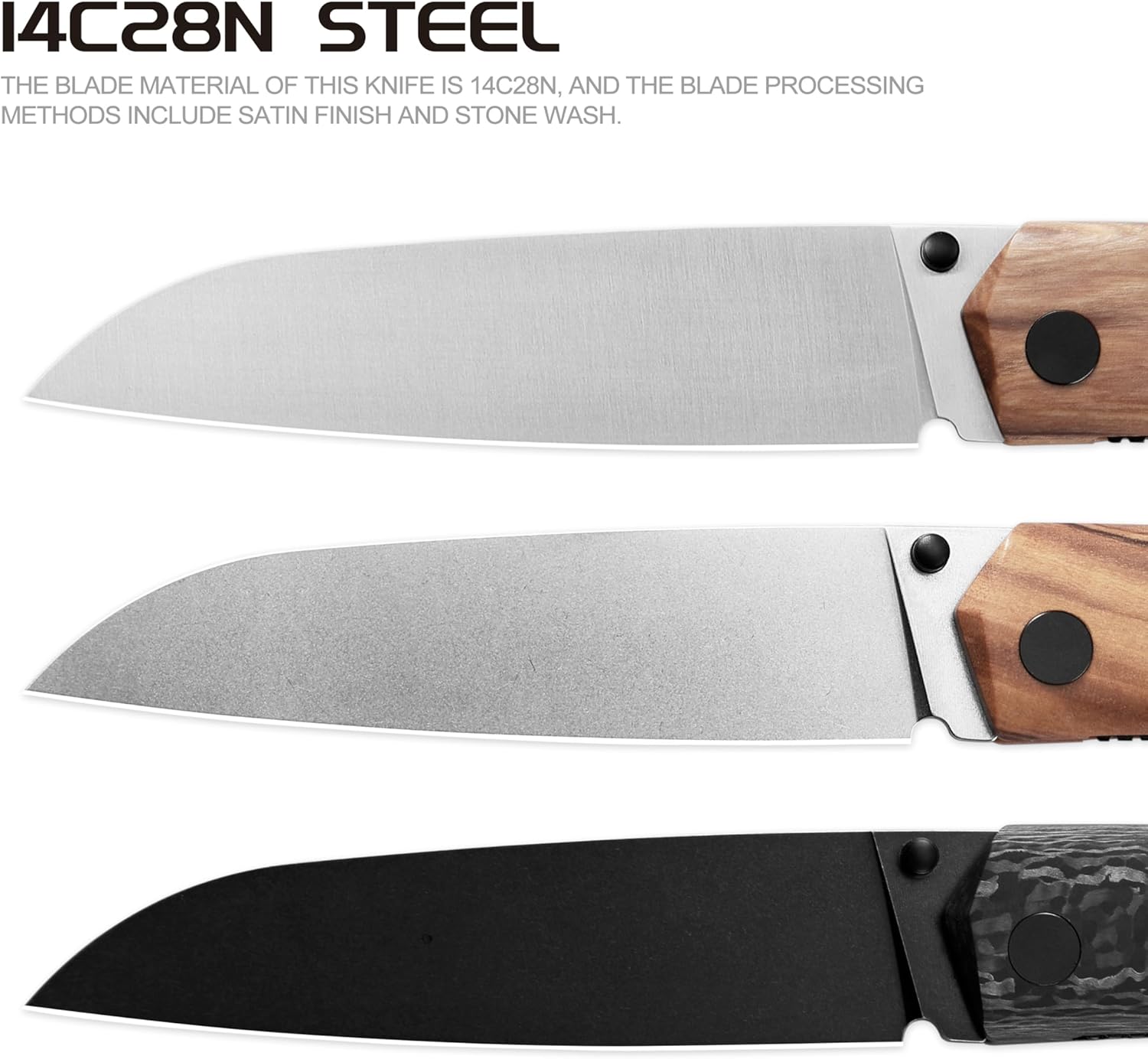 Petrified fish PF719 Folding Knife,3.38" 14C28N Steel Stonewashed Blade, Olivewood Handle Thumb Stud Liner lock Pocket knife (Olivewood Stonewashed)
