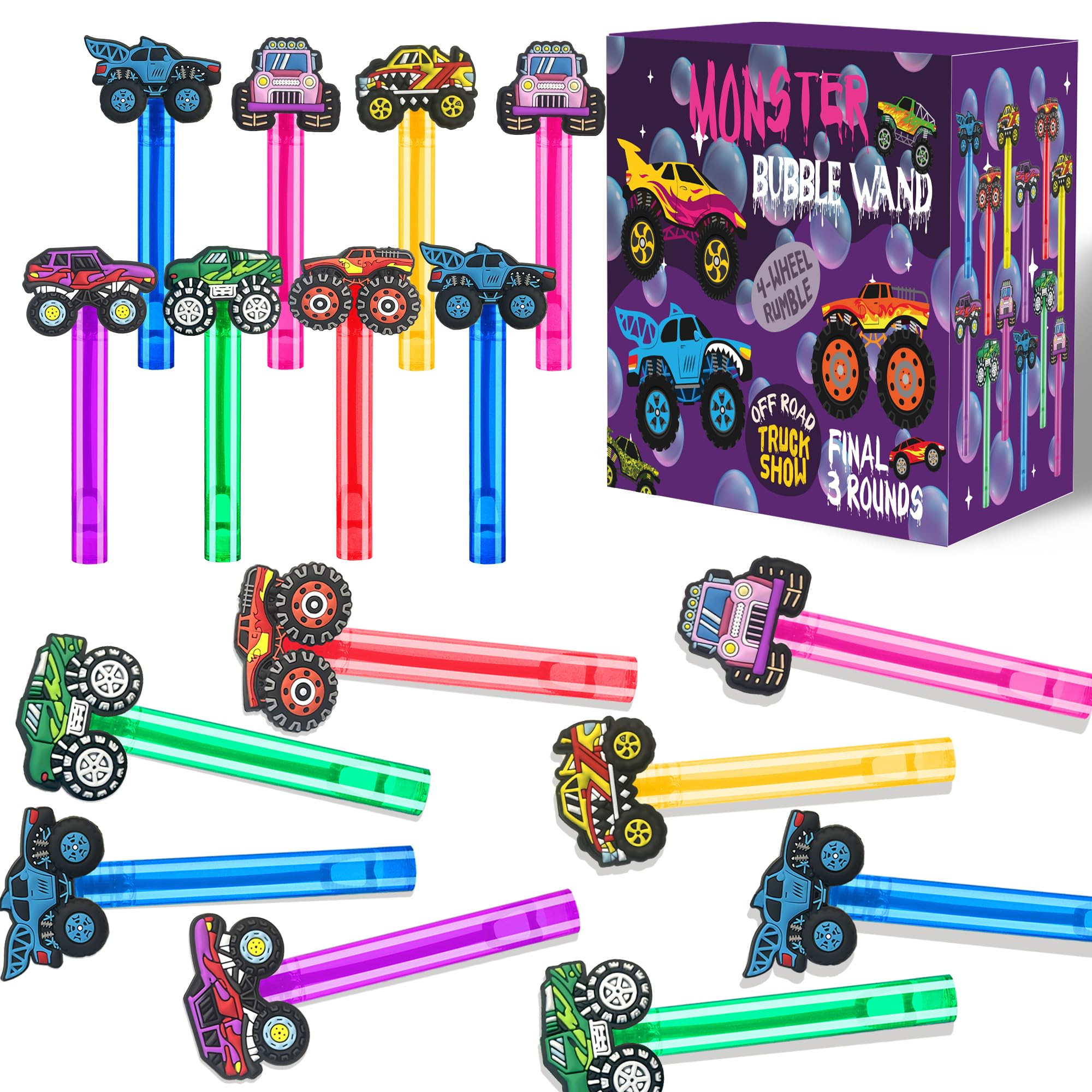 PLOUGVI 24pcs Truck Bubble Wands for Kids Monster Truck Birthday Party Favors Supplies Decorations, Classroom Prizes, Pinata Fillers, Goodie Bag Stuffers, Easter Filled โ image 1