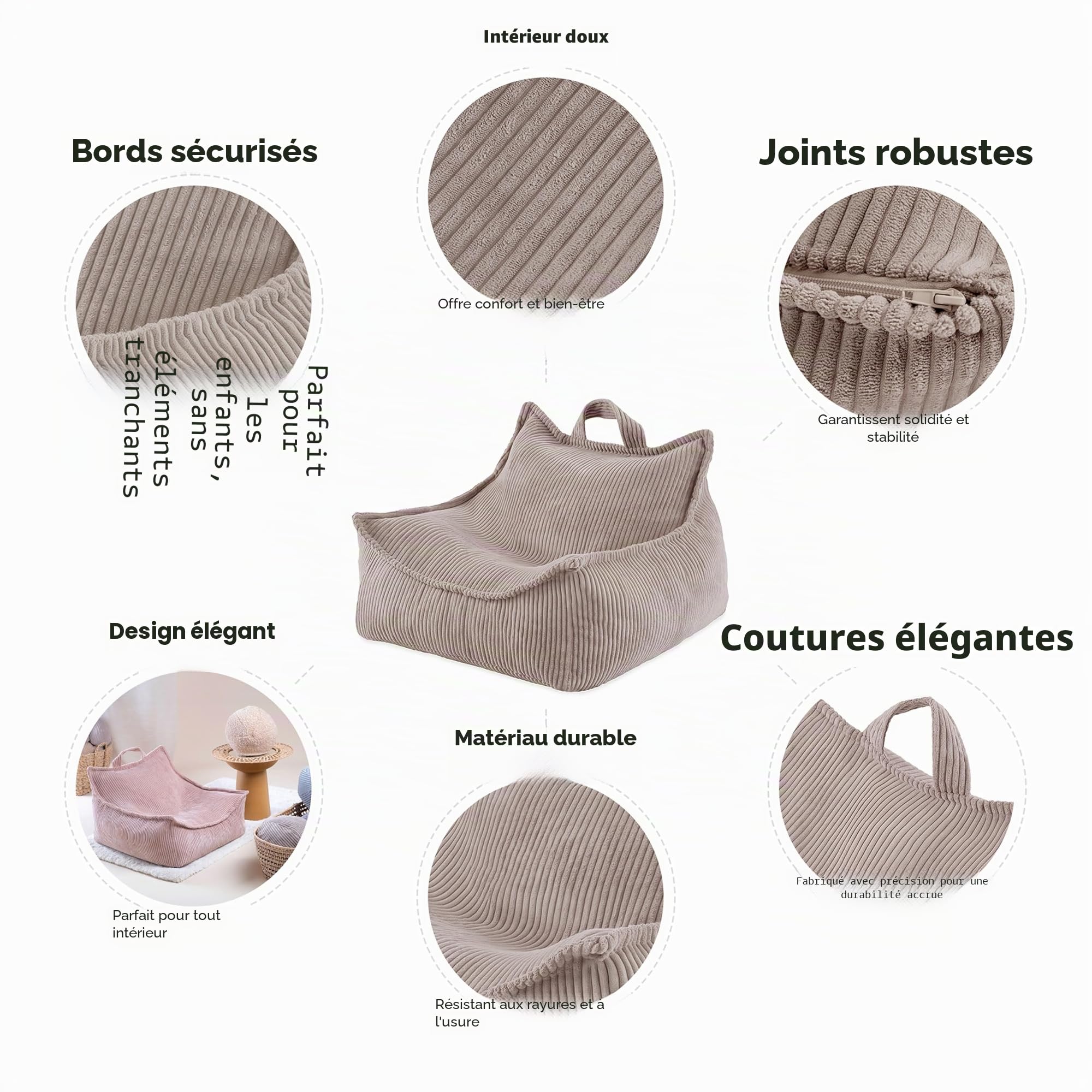 MISIOO Pouf Salon 77x67x50 cm - Pouf Chambre Élégant et Confortable - Bean Bag Enfant Doux et Résistant pour Décoration Intérieure - Idéal pour la Chambre d'enfant