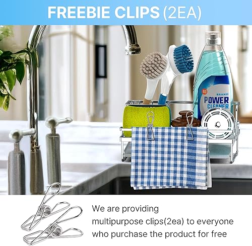 Miniatura 7 de Organizador para fregadero de cocina, soporte de esponja mejorado para fregadero de cocina con soporte superior para paños de cocina, organizador de