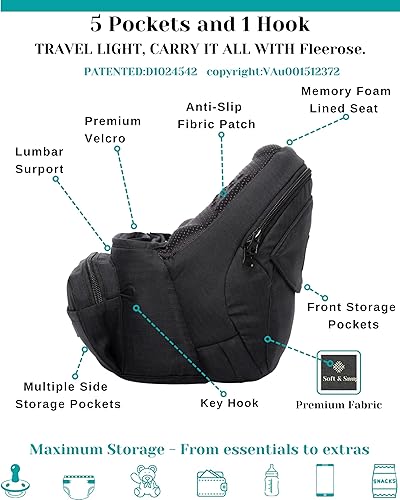 Miniatura 2 de Portabebés de cadera - Nuevo diseño de banco ergonómico, múltiples bolsillos y soporte lumbar y materiales transpirables para recién nacidos y niños