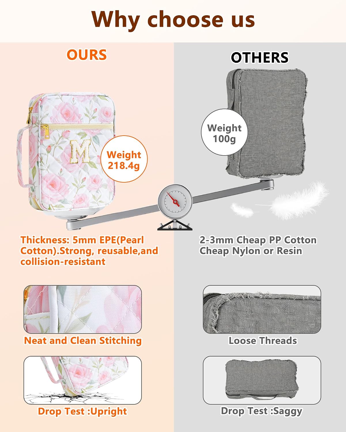 Oterri Large Bible Cover Case with Bible Study Supplies Accessories For Women, 5mm Pearl Cotton Quilted Soft Bible Tote Bags Church,Classroom,Campus,Neighborhood Association (Rose Majesty-M, Large)