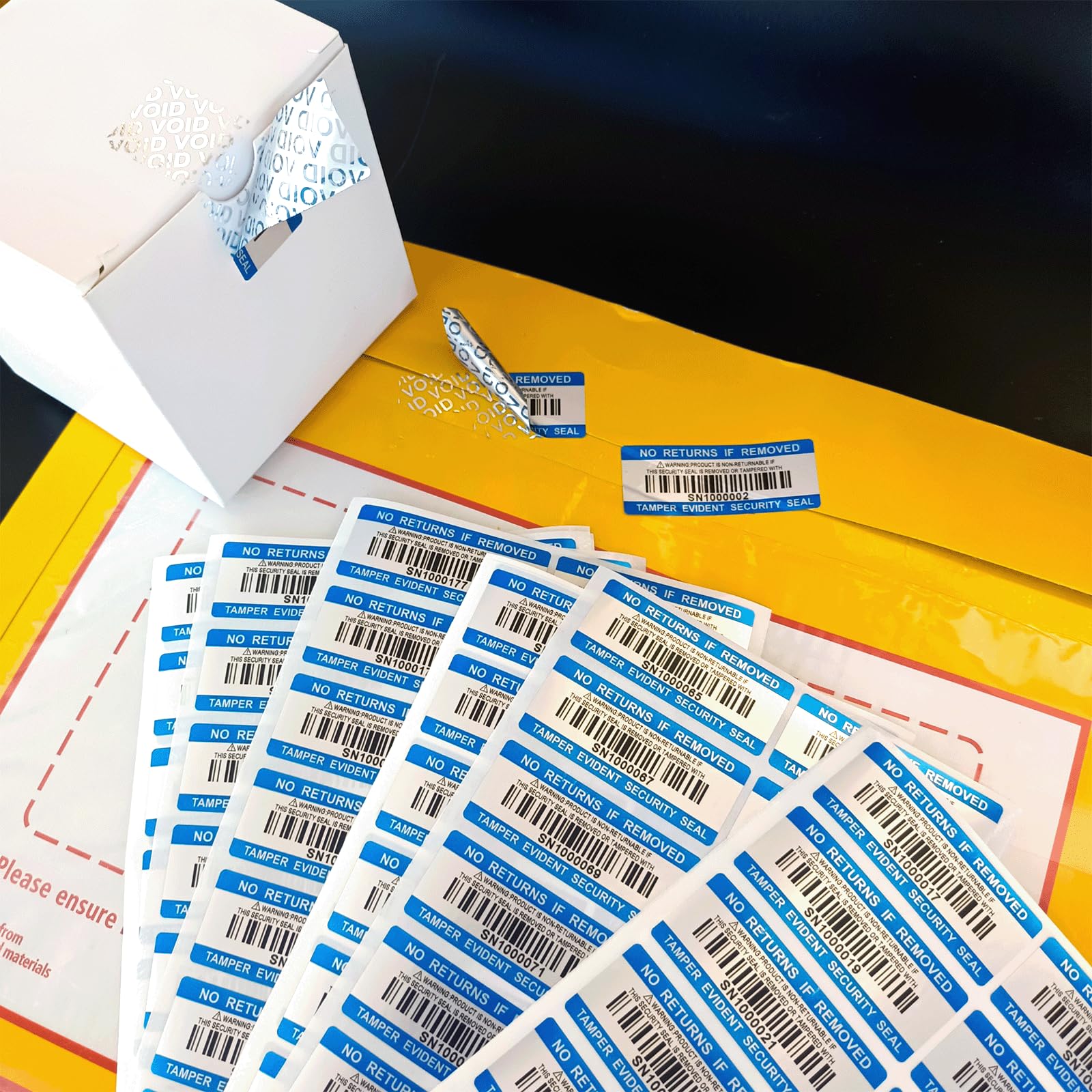 250 Stück manipulationssichere Barcode-Aufkleber, Sicherheitsetikett, Garantie-Void Aufkleber mit individueller Seriennummer, Siegeletikett für Pakete (5,1 x 2 cm, blau)