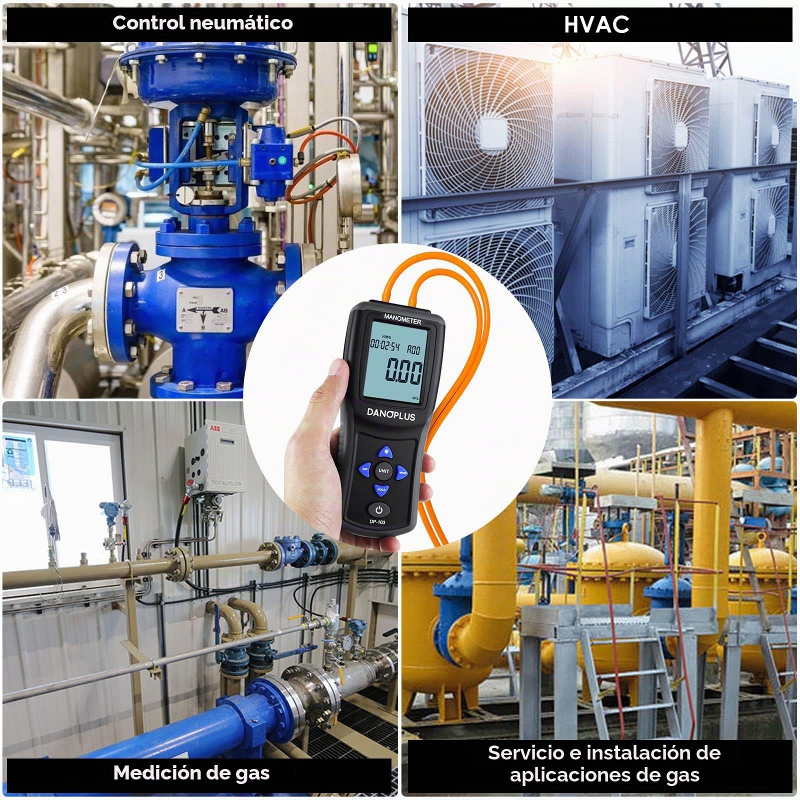 Manómetro Digital de Presión de Gas y Aire HVAC Con Función de Registro de Datos y Retroiluminación
