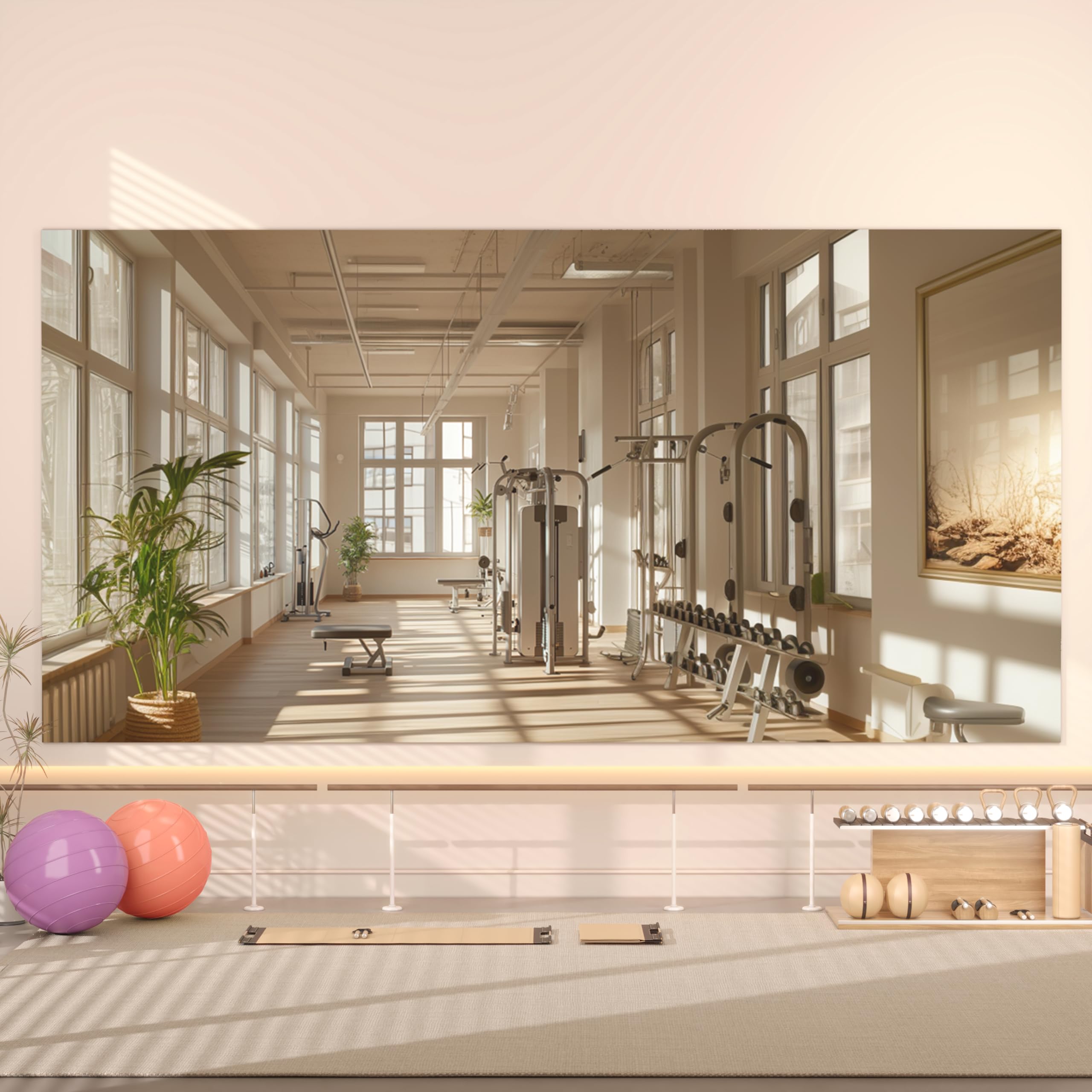 Condition photo showing New/Like New for hasipu home gym workout mirror 72" l x 36" w-1pc large full length mounted full body frameless mirror for workout, yoga, garage, bedroom, dance