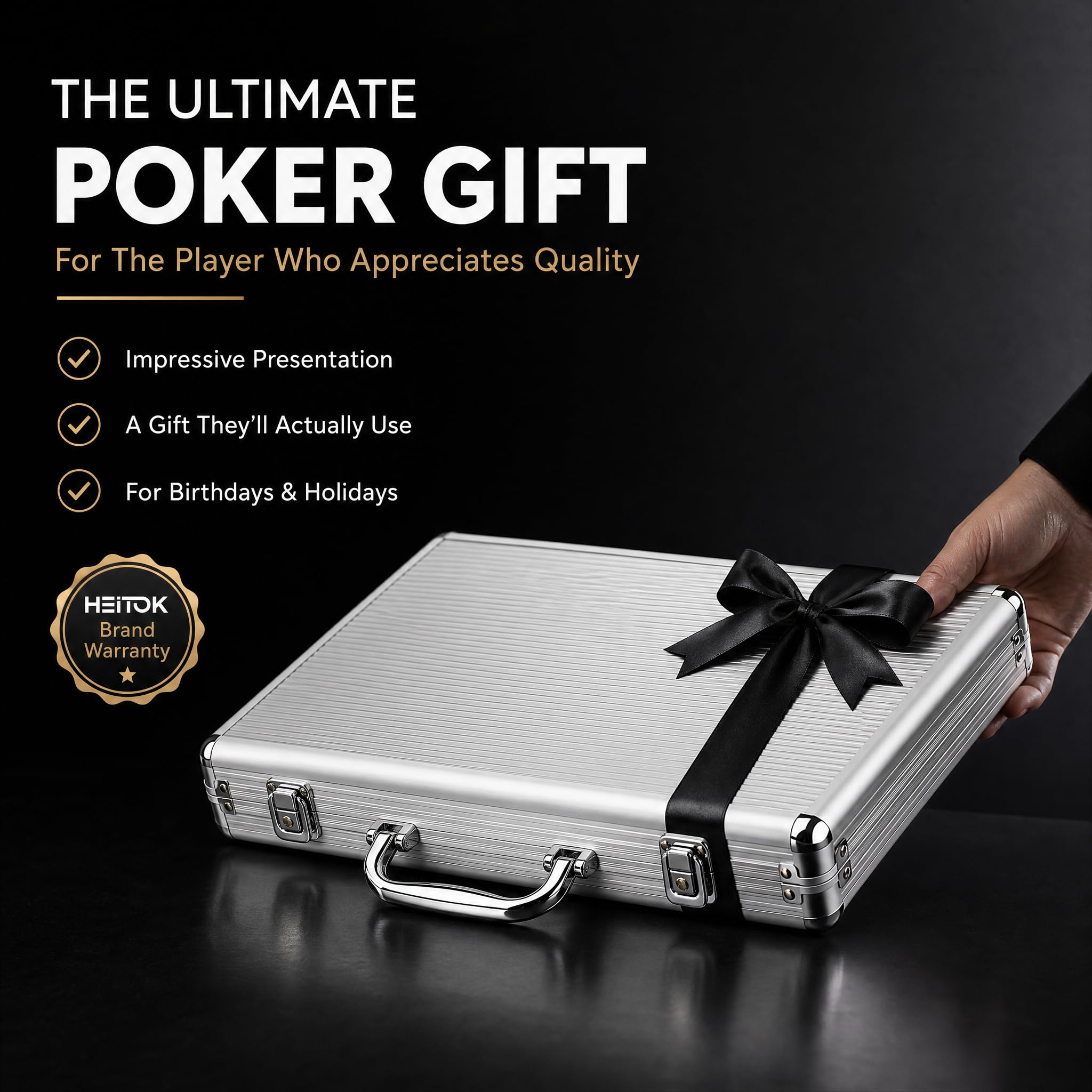HEITOK Mallette Poker Professionnelle 300 Jetons Numérotés 11,5g ABS Lourds – Kit Complet Texas Hold'em Blackjack avec Valise Aluminium