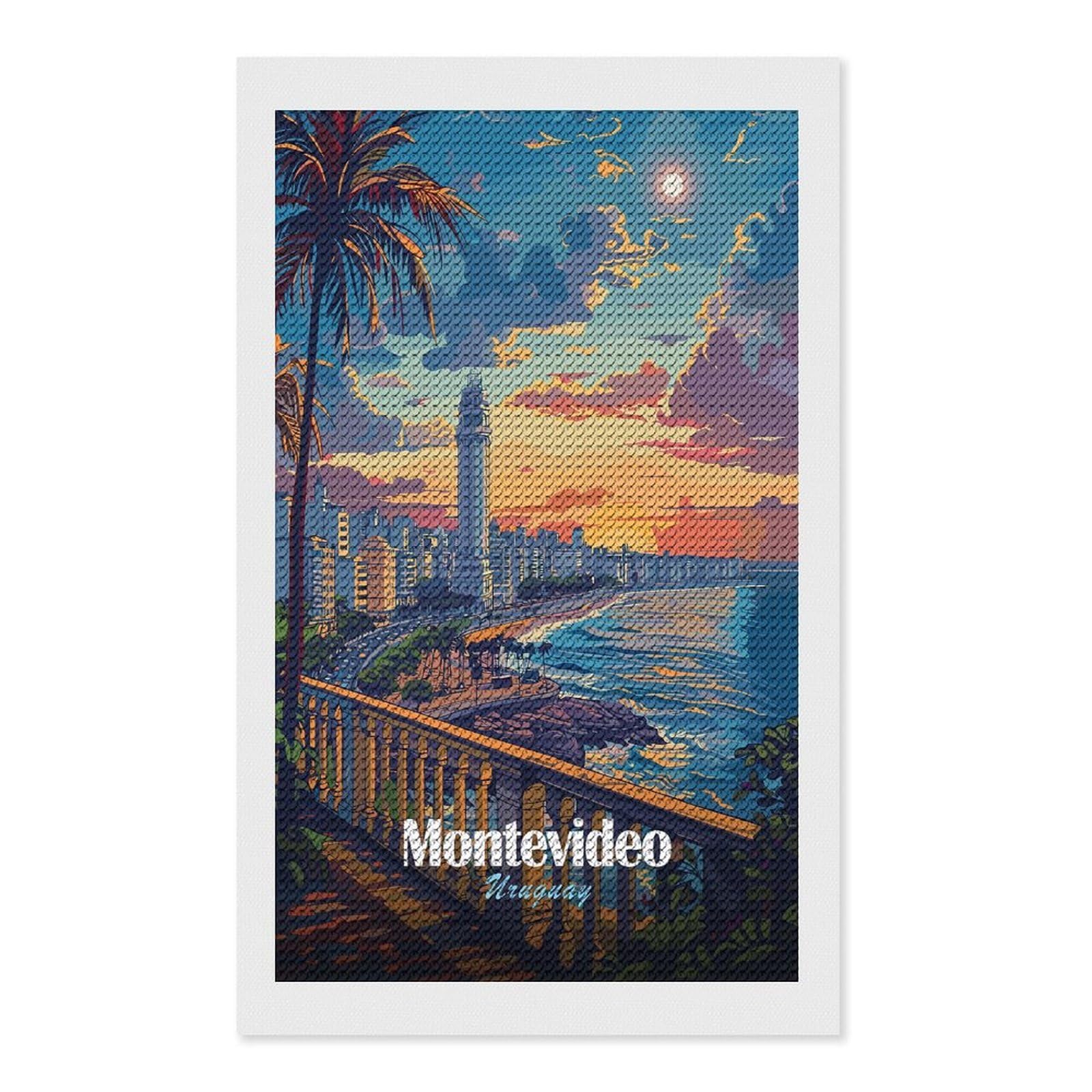 Junmoney Montevideo Uruguay Cityscape at Sunset Diamond Painting Kit 12"x20", Thoughtful Handmade Gift, for Creative Relaxation, Printed Canvas, Cosy Home Accent