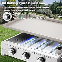 Vista 3 de MELLCOM Plancha de gas para exteriores de 3 quemadores de 30000 BTU con tapa (estante lateral), plancha portátil de superficie plana de 28 pulgadas