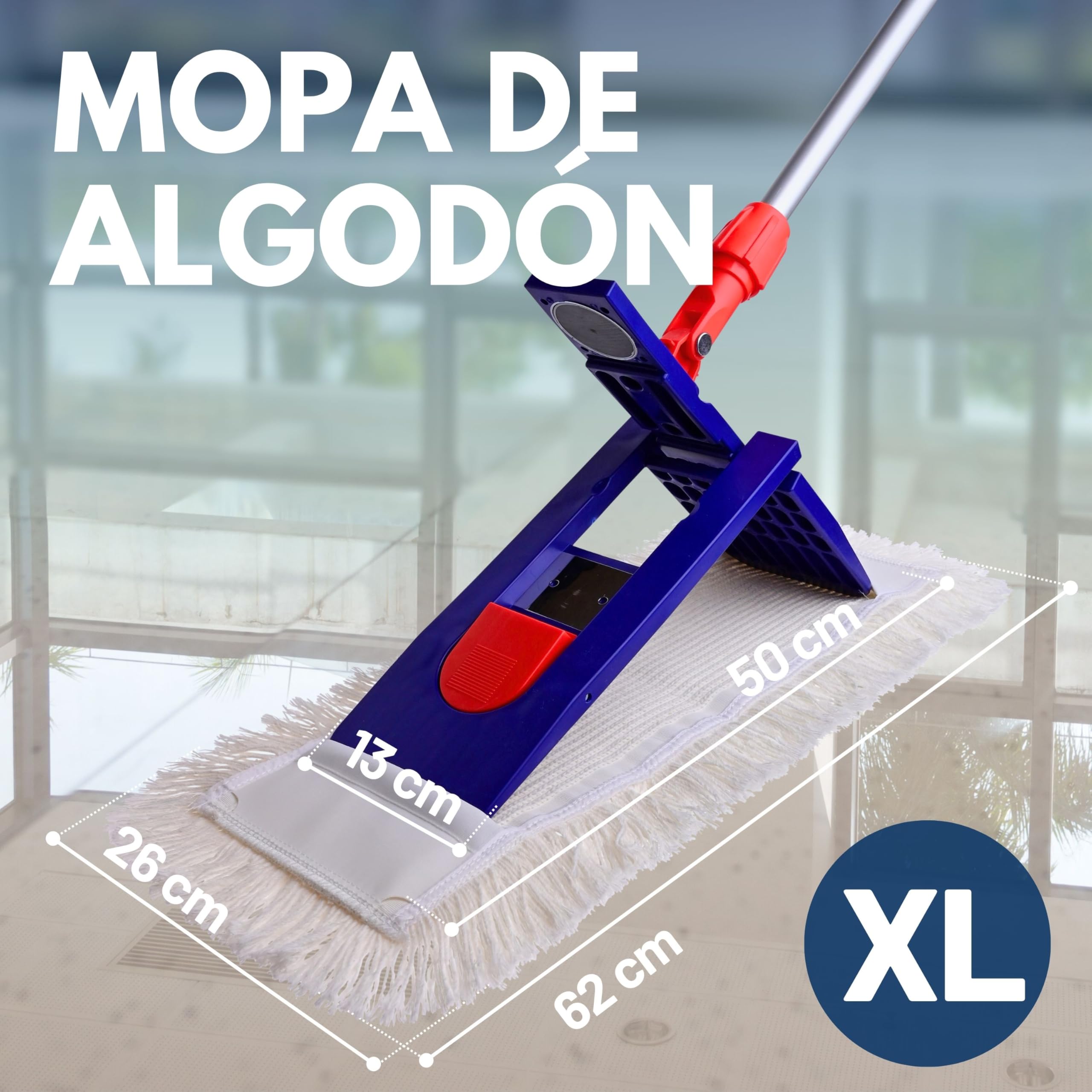 SONTY Mopa Profesional 50 cm Algodón – Pack de 50 Fundas XL para Soporte abatible | Mopa de algodón para Todo Tipo de Suelos en hogar, hostelería & entornos Profesionales | Lavable 60–90°C