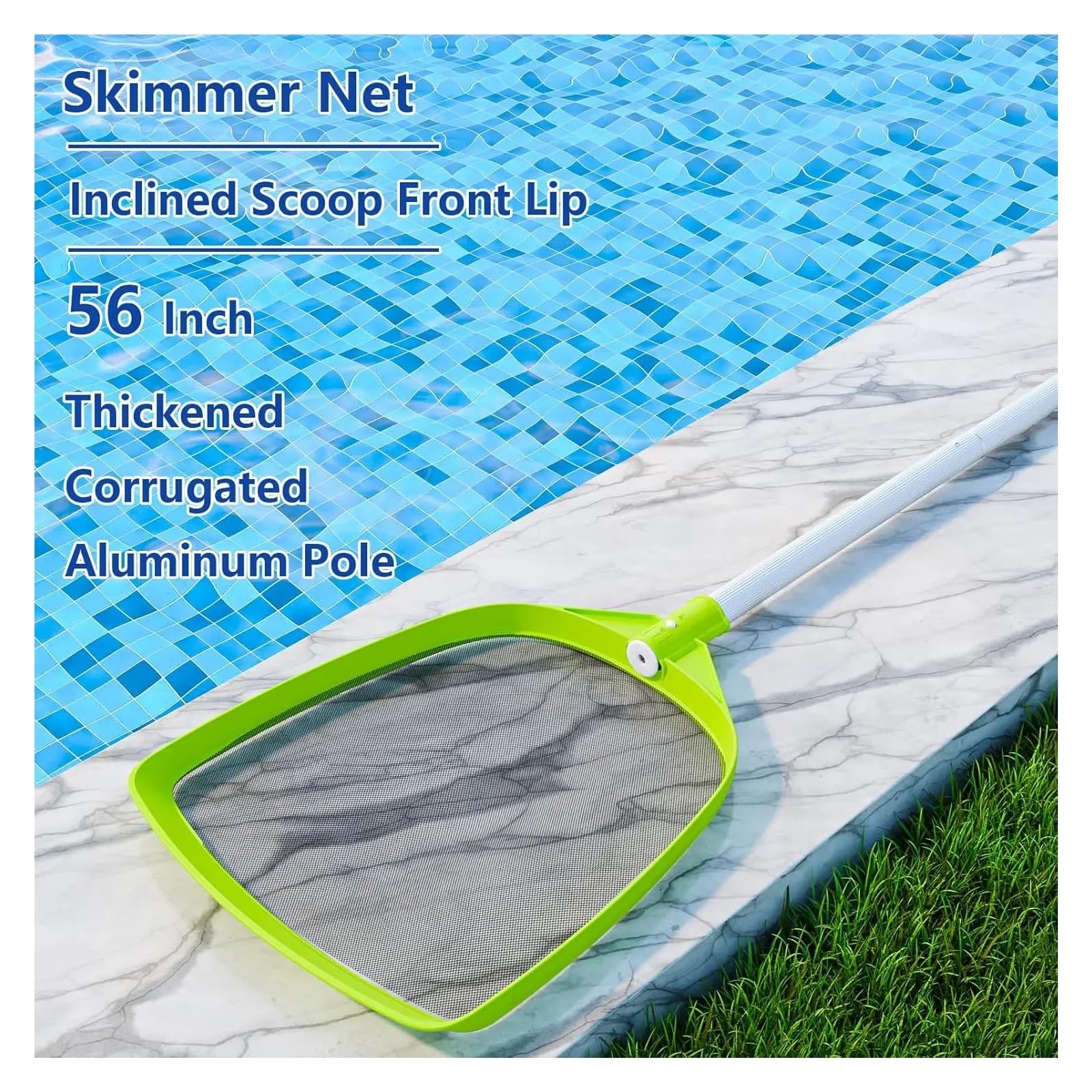 Red Piscina Limpieza Red de Espumadera for Piscina con Poste, rastrillo de 72 Pulgadas for Limpieza de restos de Hojas enterradas sobre el Suelo