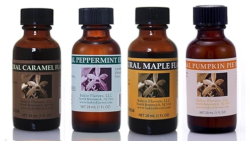 Bakto Flavors, Variedad de 4 sabores: menta de menta, arce, pastel de calabaza, colección Kosher de caramelo para hornear y cocinar. Botellas de 1