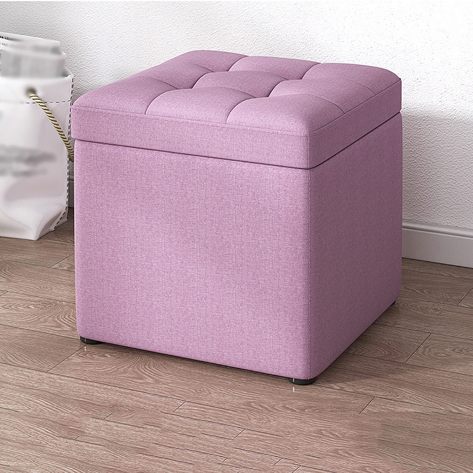 Banc ottoman de rangement en lin avec coffre de lit capitonné