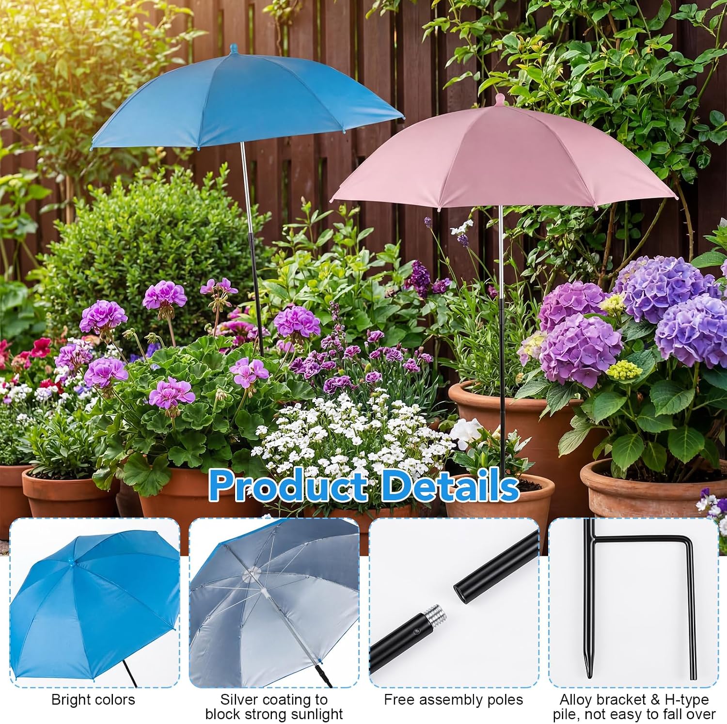 Prudiut Plant Umbrellas for Outdoor Plants, Plant Shades for Outdoor Plants from Direct Sunlight, 24in Garden Sun Shade Umbrella for Potted Plants Garden Bed Flower Pot