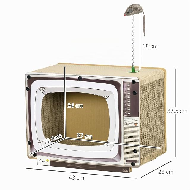 Foto 6 de 8 de PawHut Rascador de Cartón para Gatos Forma Televisor 43x23x32,5 cm Arena