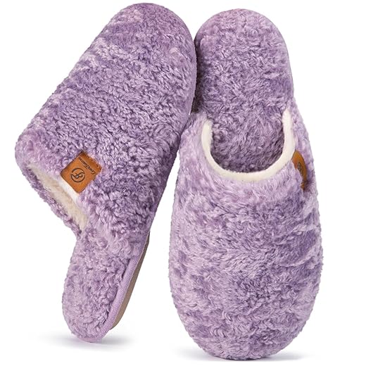EverFoams Women's Fuzzy Slip-on Slippers Warm Cozy Soft Lightweight Memory Foam Indoor House Shoes