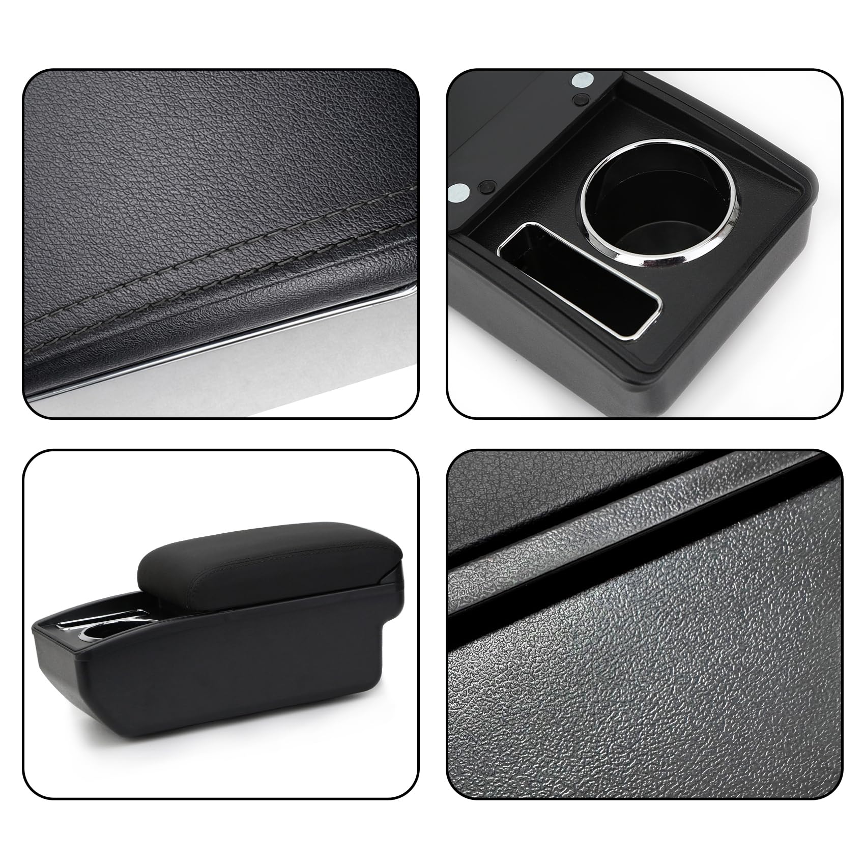 YJYWZH Compatible with Ford Fiesta MK7 Braccioli 2009-2017 Bracciolo Auto Console Centrale Scatola Portaoggetti Cuoio Nero Supporto del Braccio con Portabevande