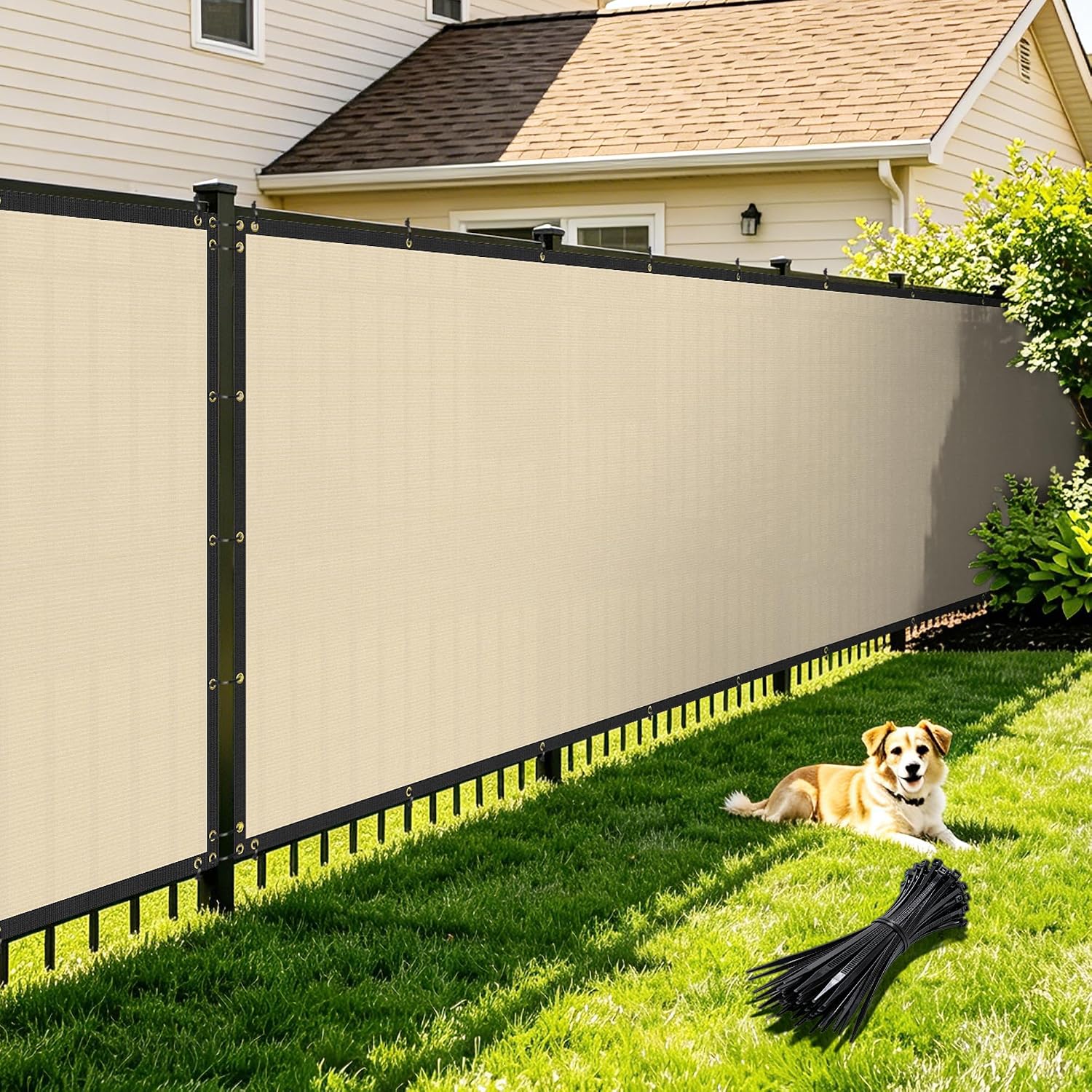 8' x 30' Fence Privacy Screen with Grommets, Heavy Duty Windscreen Fence Cover Privacy Screen for Outdoor Patio Backyard Garden (Beige)