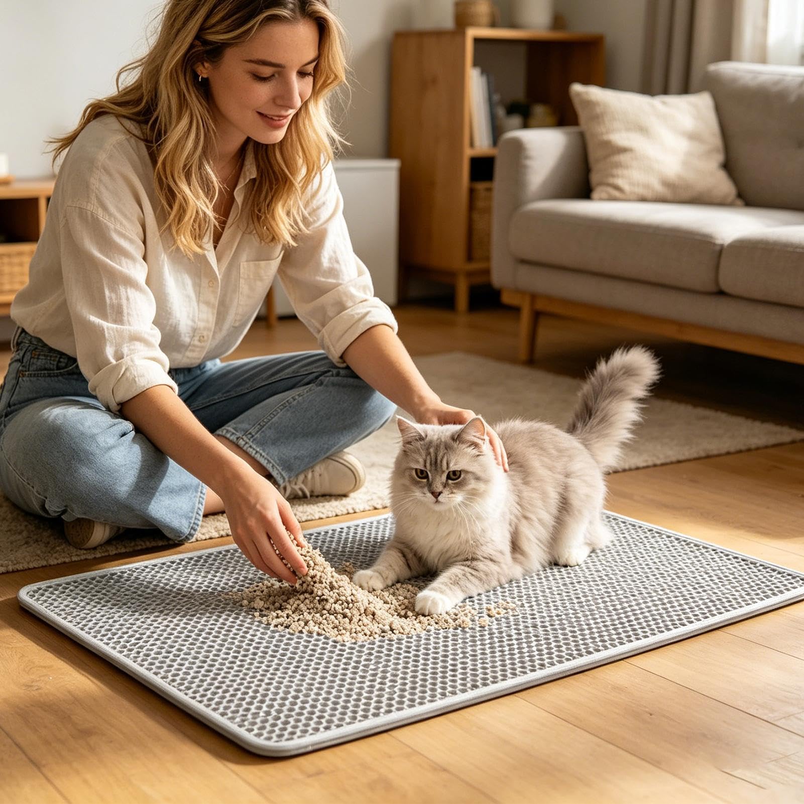 Tappetino per lettiera per gatti, a doppio strato, antiscivolo, grande, impermeabile, per animali domestici, tappeti, mobili, bagno, pulizia interna, cibo, casa ed esterno