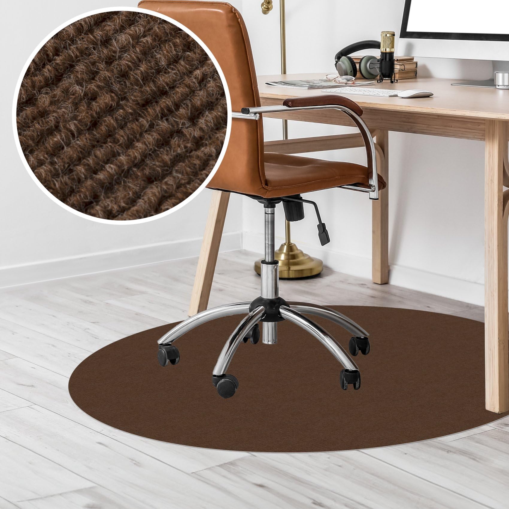 ANRO Alfombra protectora de suelo, alfombrilla antideslizante, para parquet y suelos duros, antideslizante, antideslizante, para suelo duro, Némesis, redonda, 150 cm, chocolate