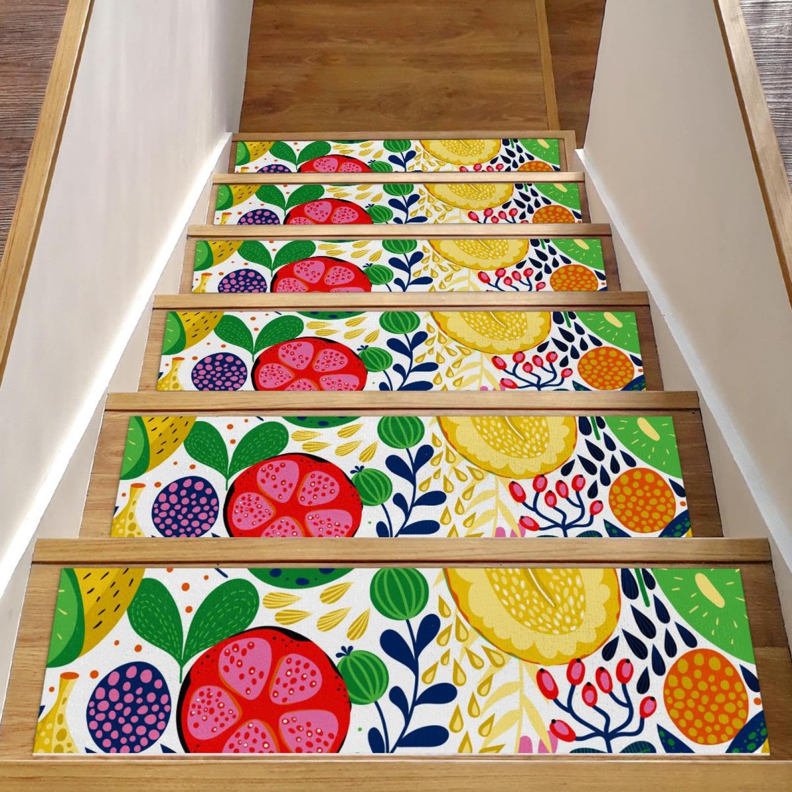 Peldaños antideslizantes para escaleras interiores de madera, juego de 15 piezas de frutas